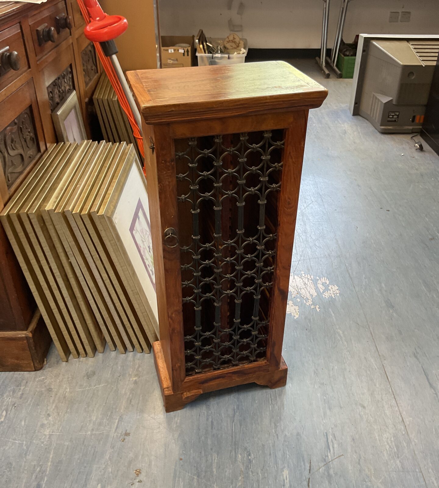 Vintage indian wood cd rack with cast front