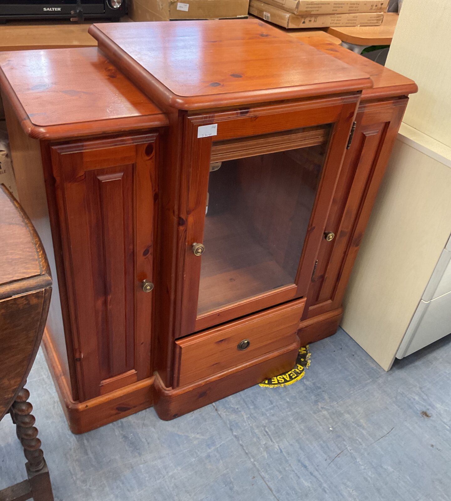 Vintage Pine Hi-Fi, Stereo Glass Fronted Cabinet