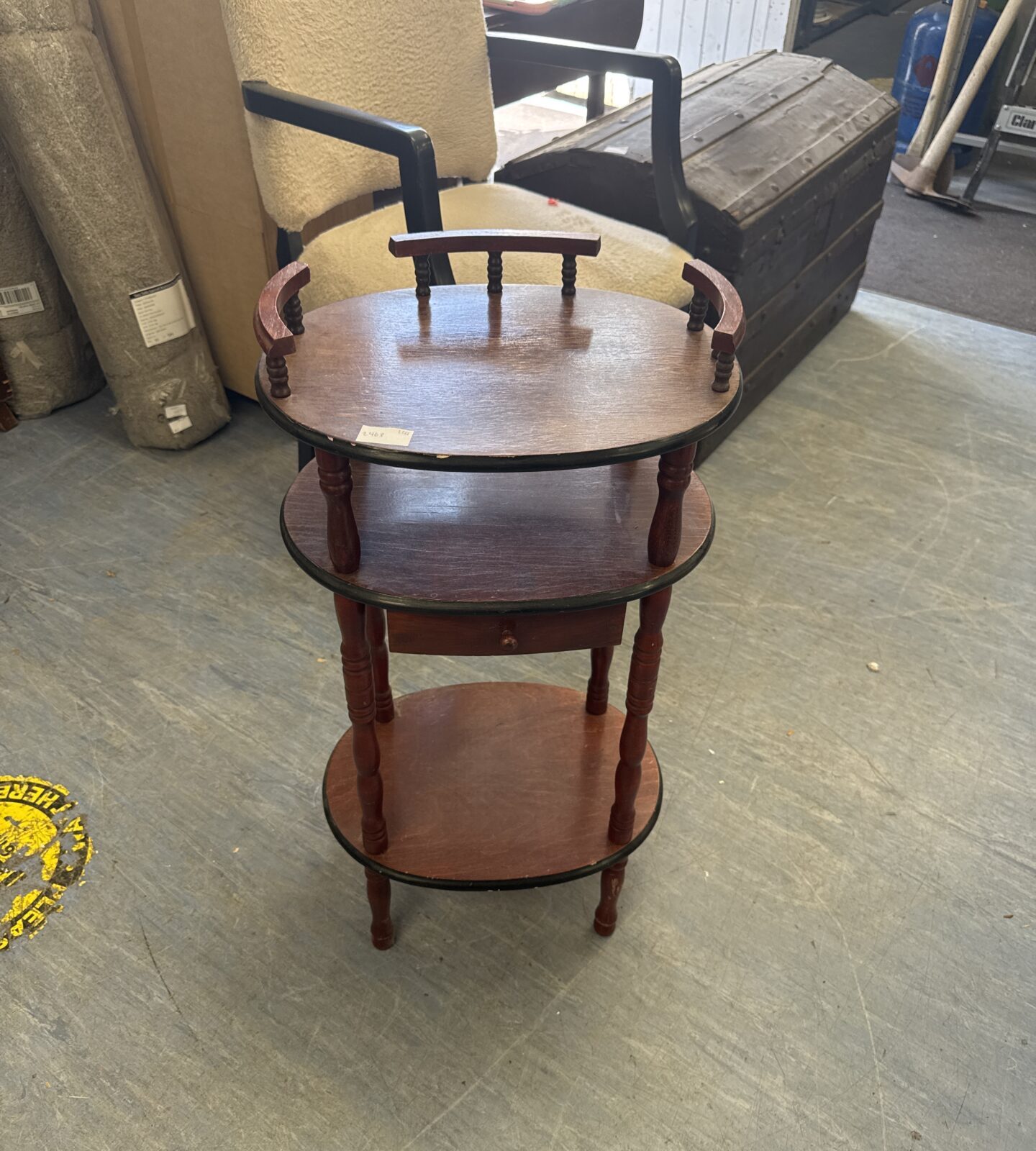 Vintage mahogany oval shaped hall table with single drawer 29” tall