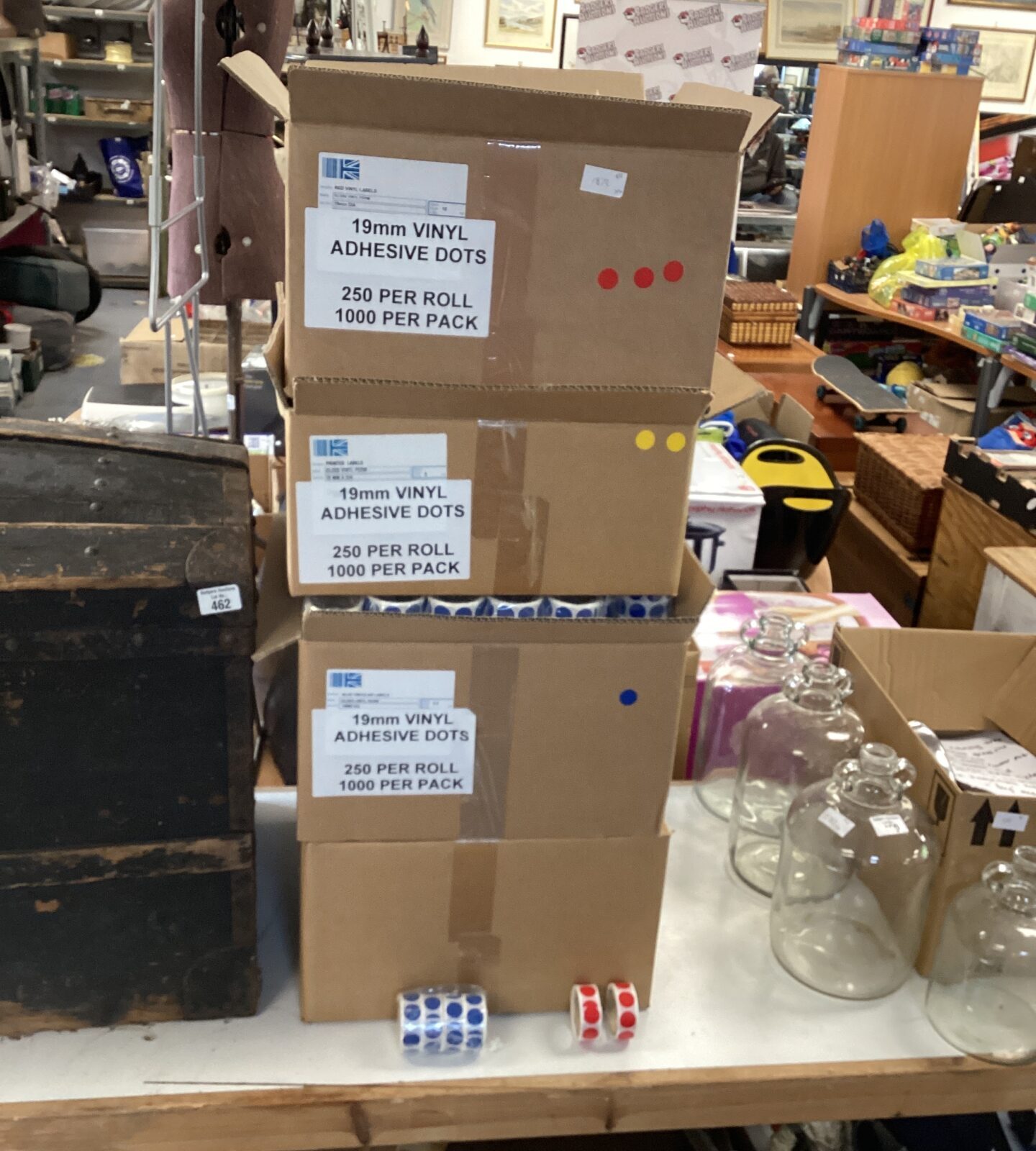 four boxes of dot labels