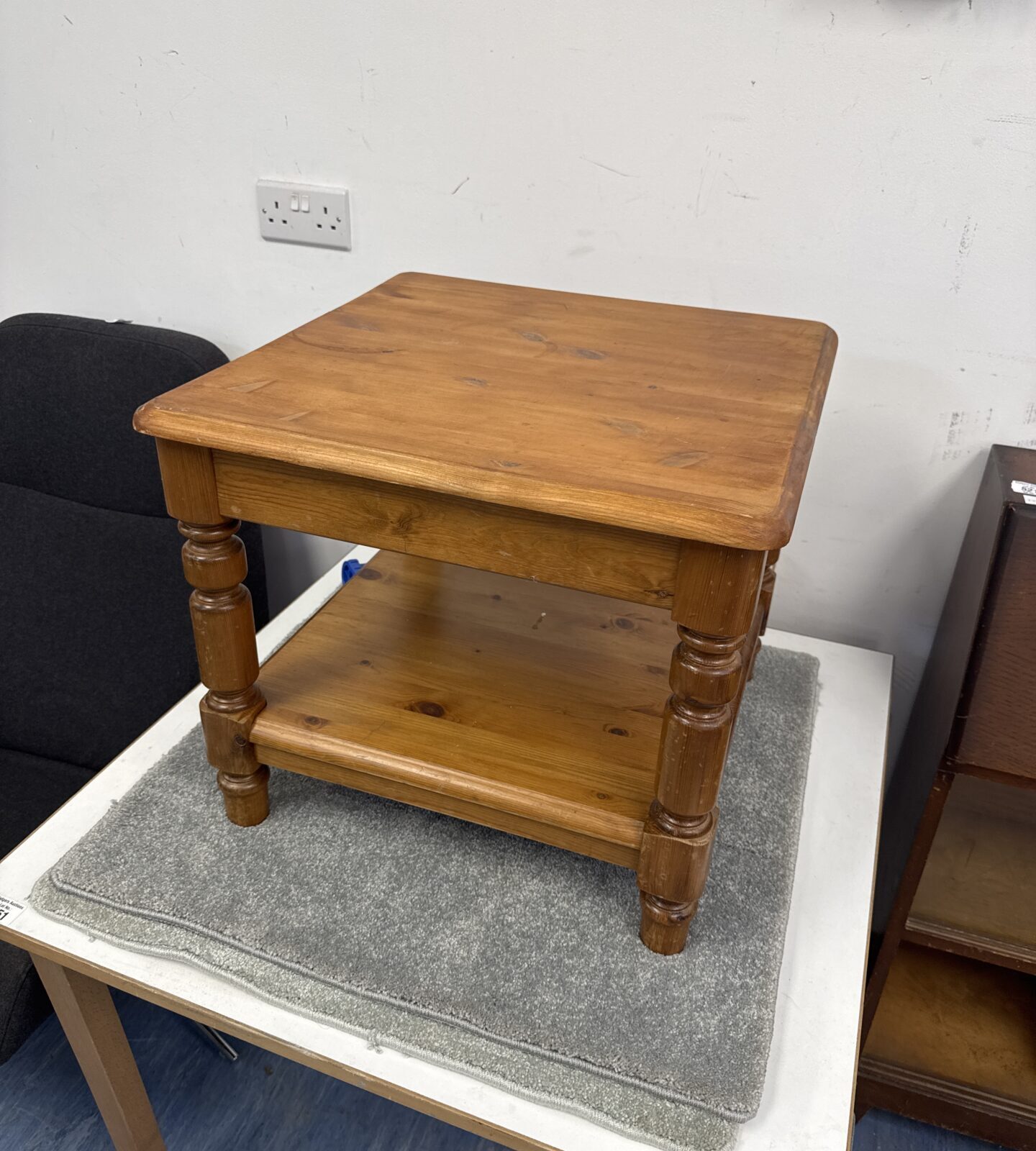 Chunky pine magazine table 21” width