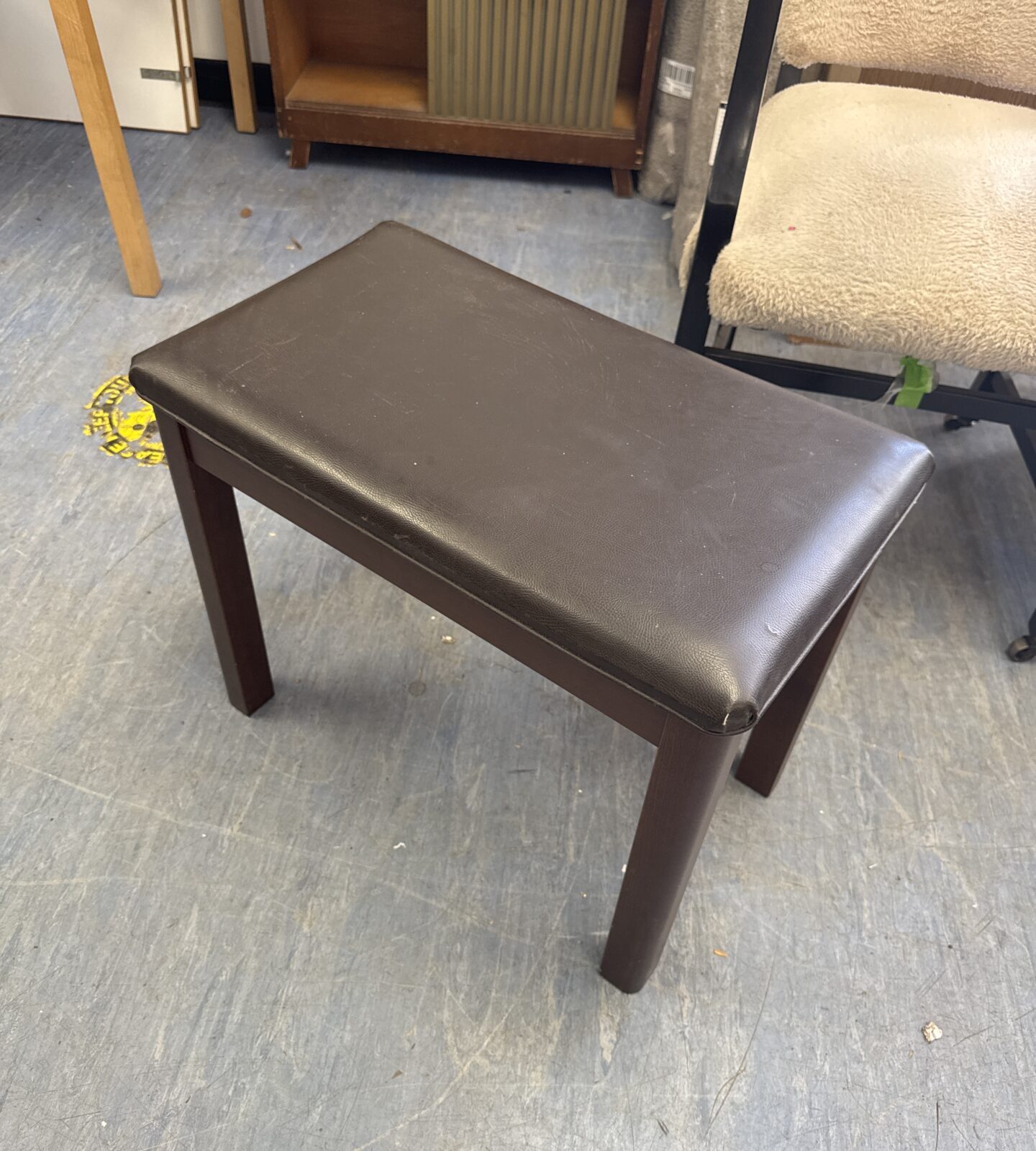 Leather topped piano stool - has cosmetic marks 23.5” length