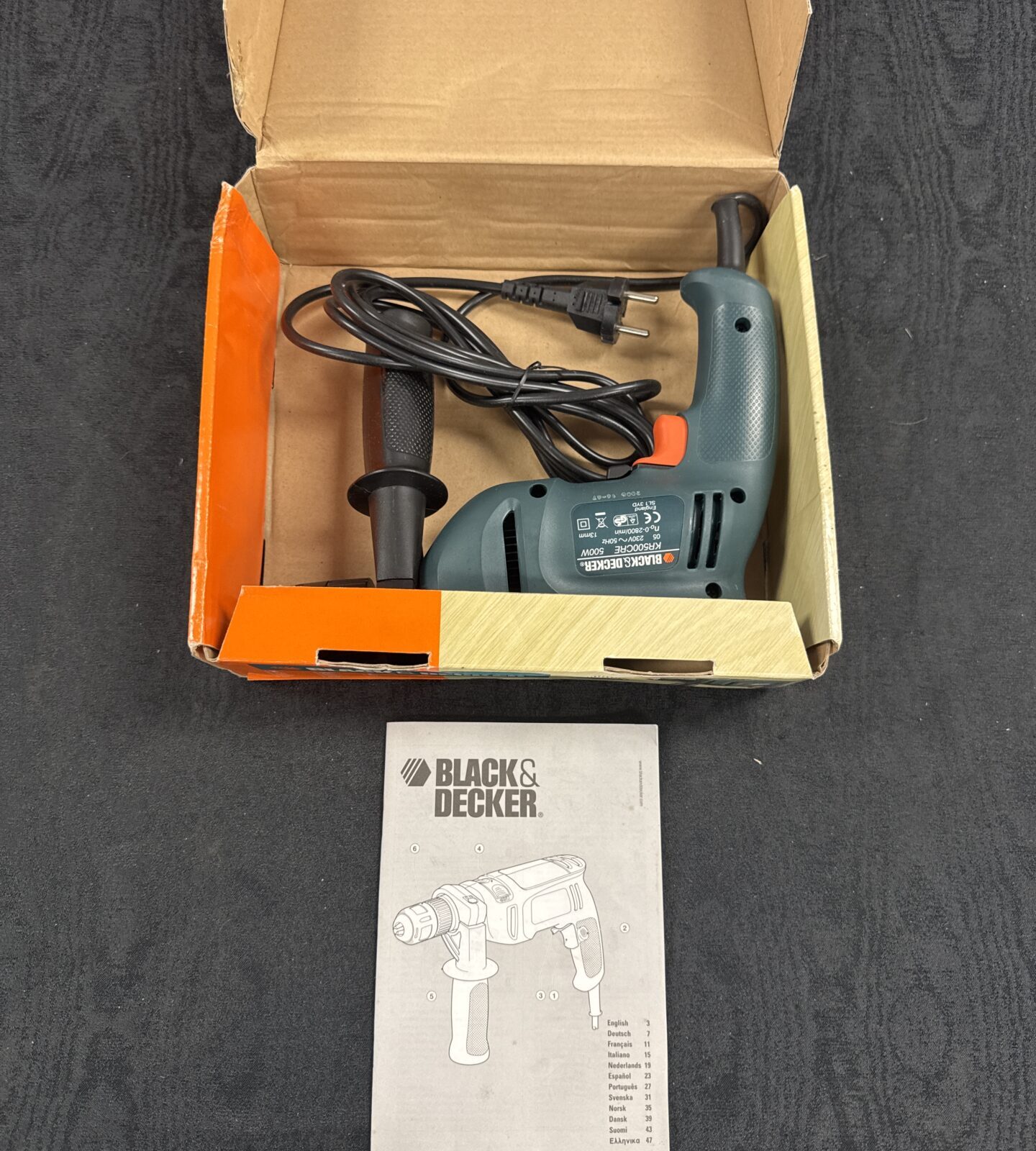 Black & decker kr500cre drill - appears new, untested as has 2 pin plug