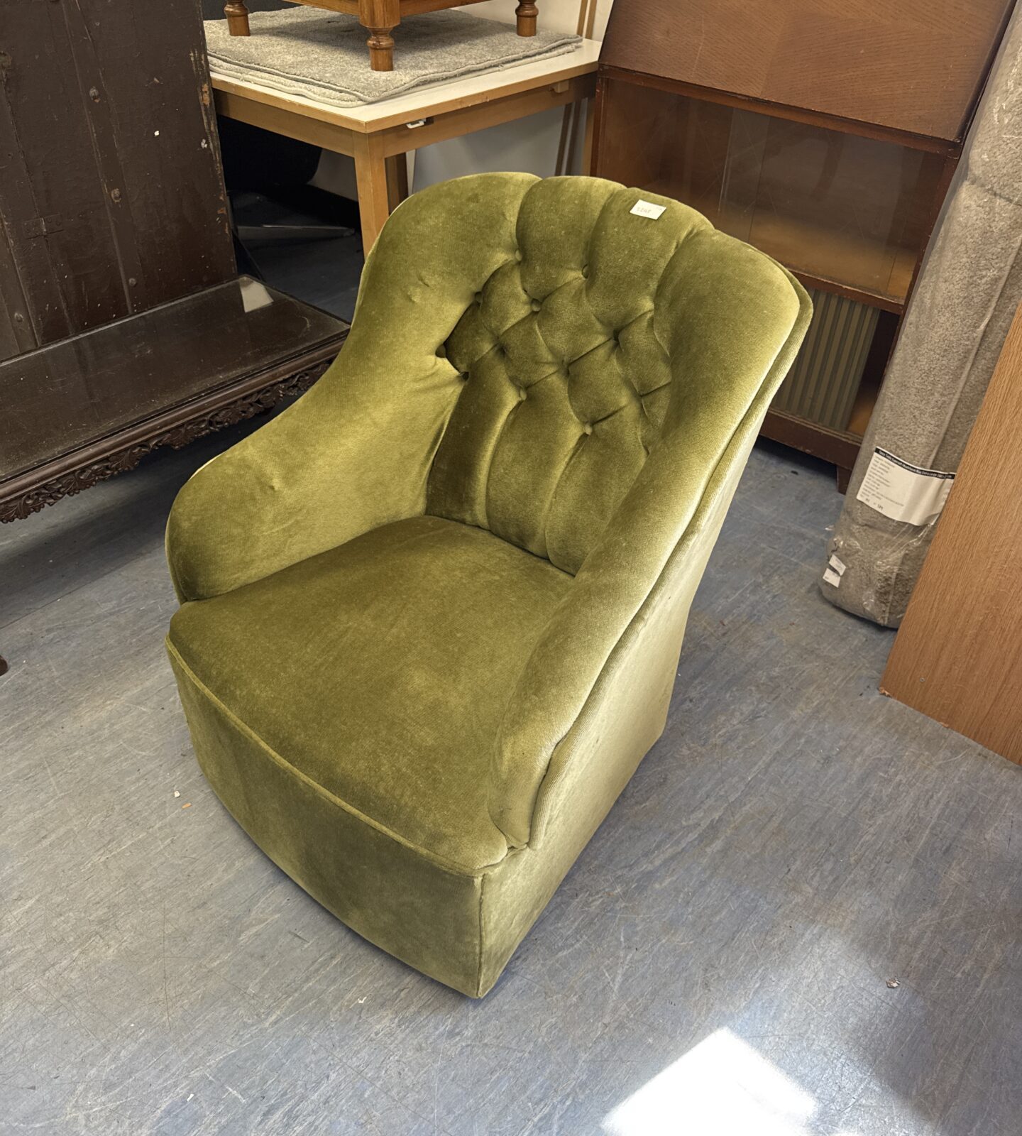 Vintage button backed velour armchair