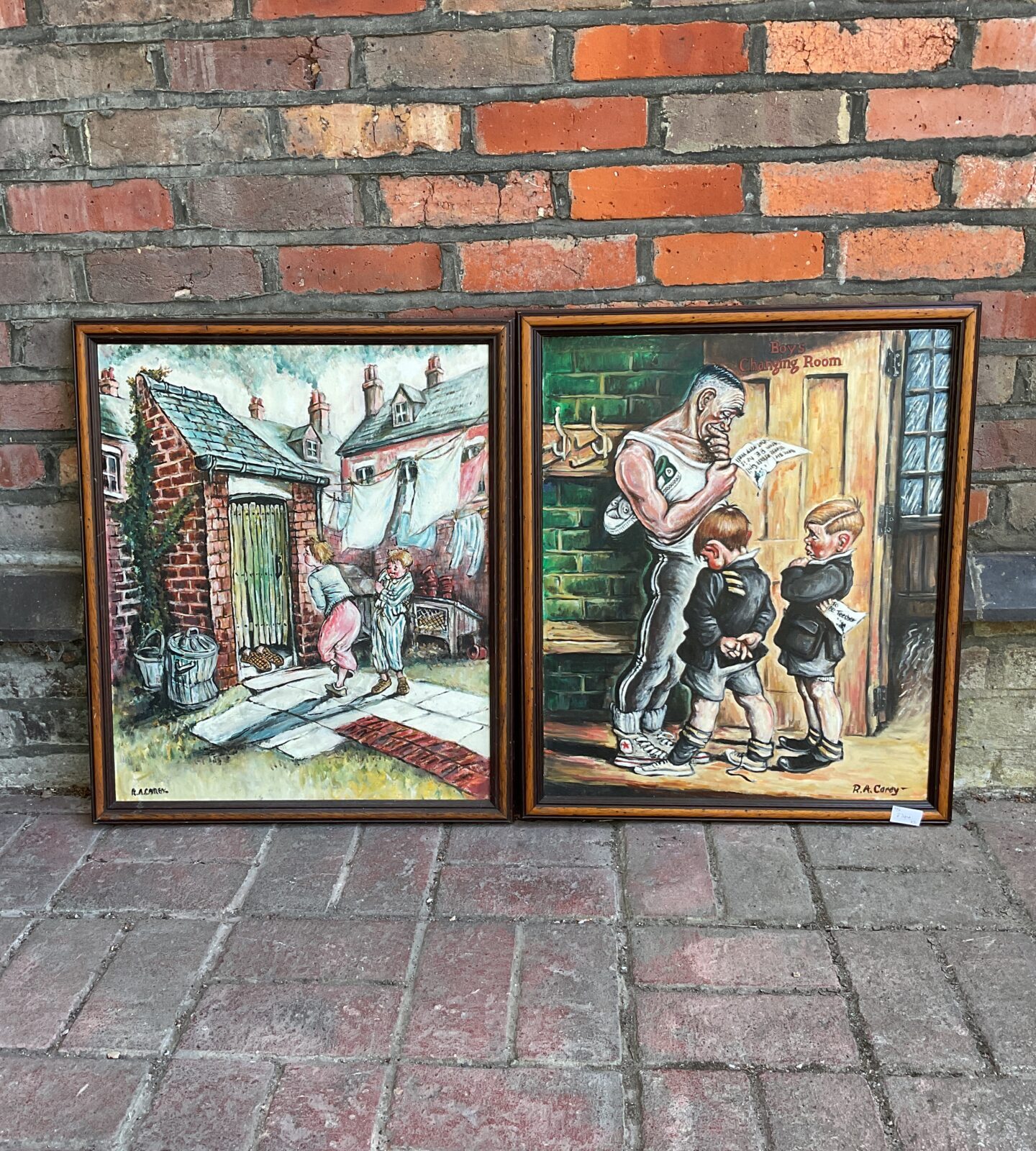 Pair of r a carey signed oils on board of humorous scenes