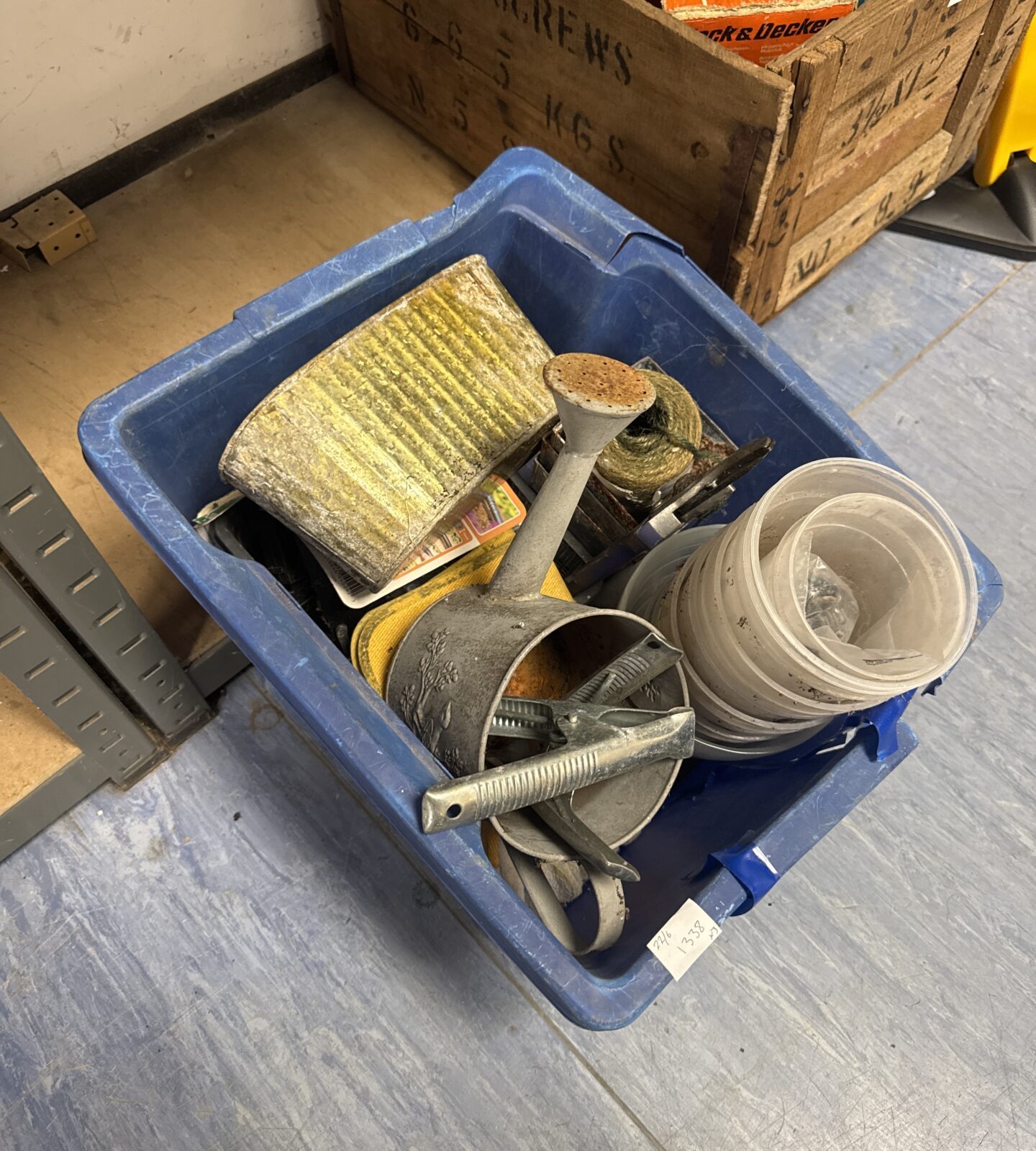 Box of mixed items inc small decorative watering can
