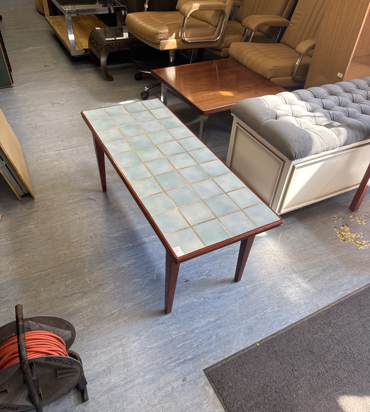 Vintage tile topped coffee table 41” length