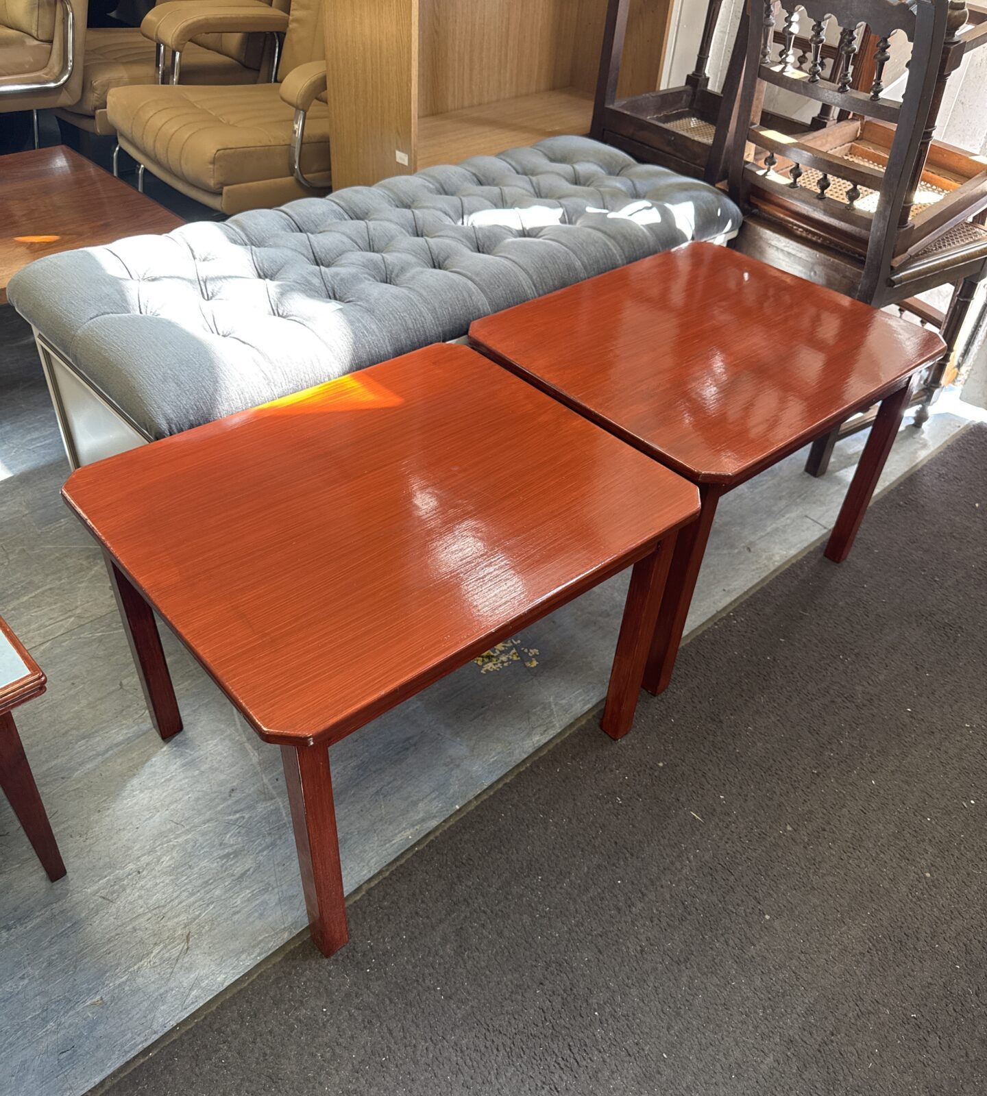 Two painted side tables