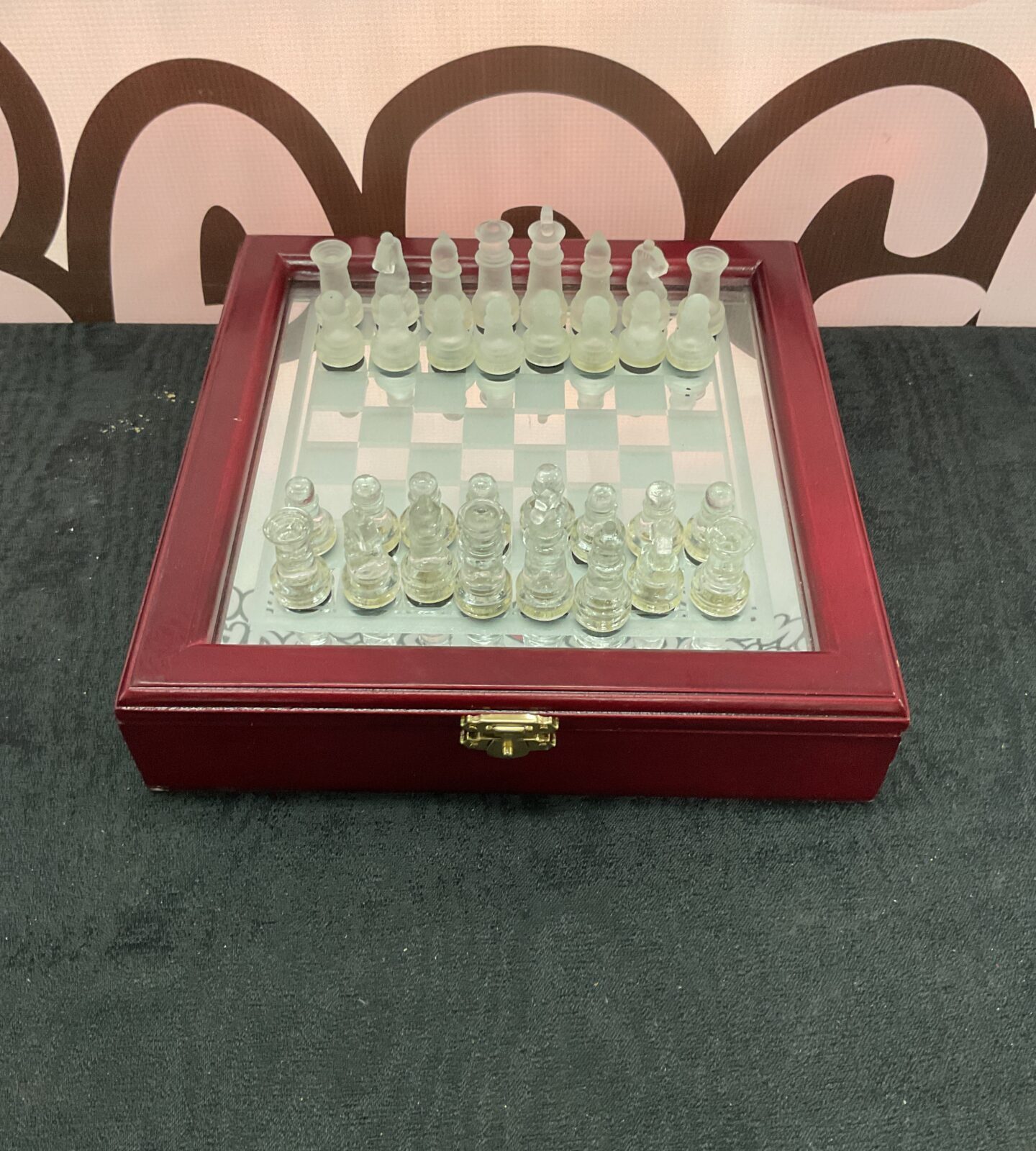 Small travel mirrored glass chess set