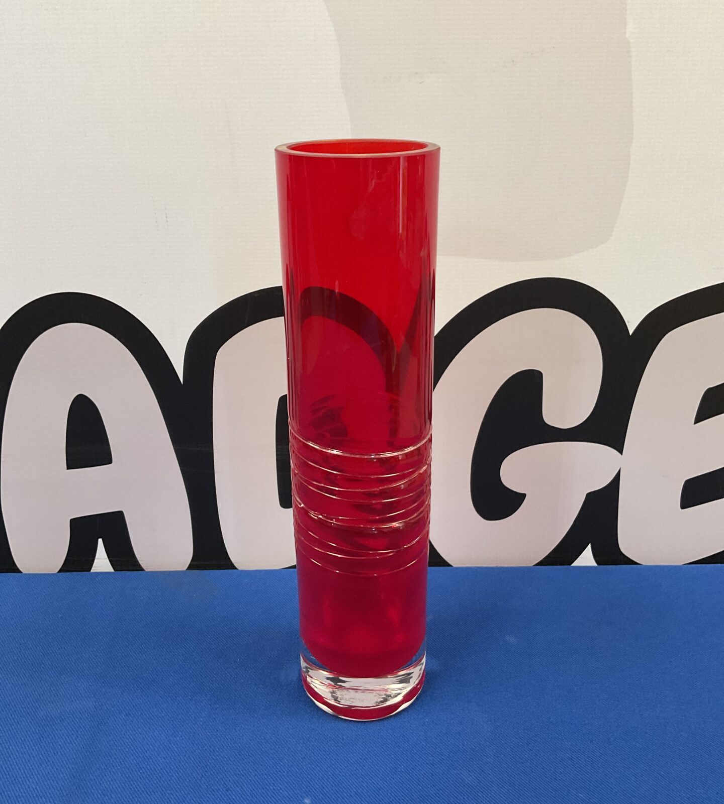 Hand made 10” red glass vase
