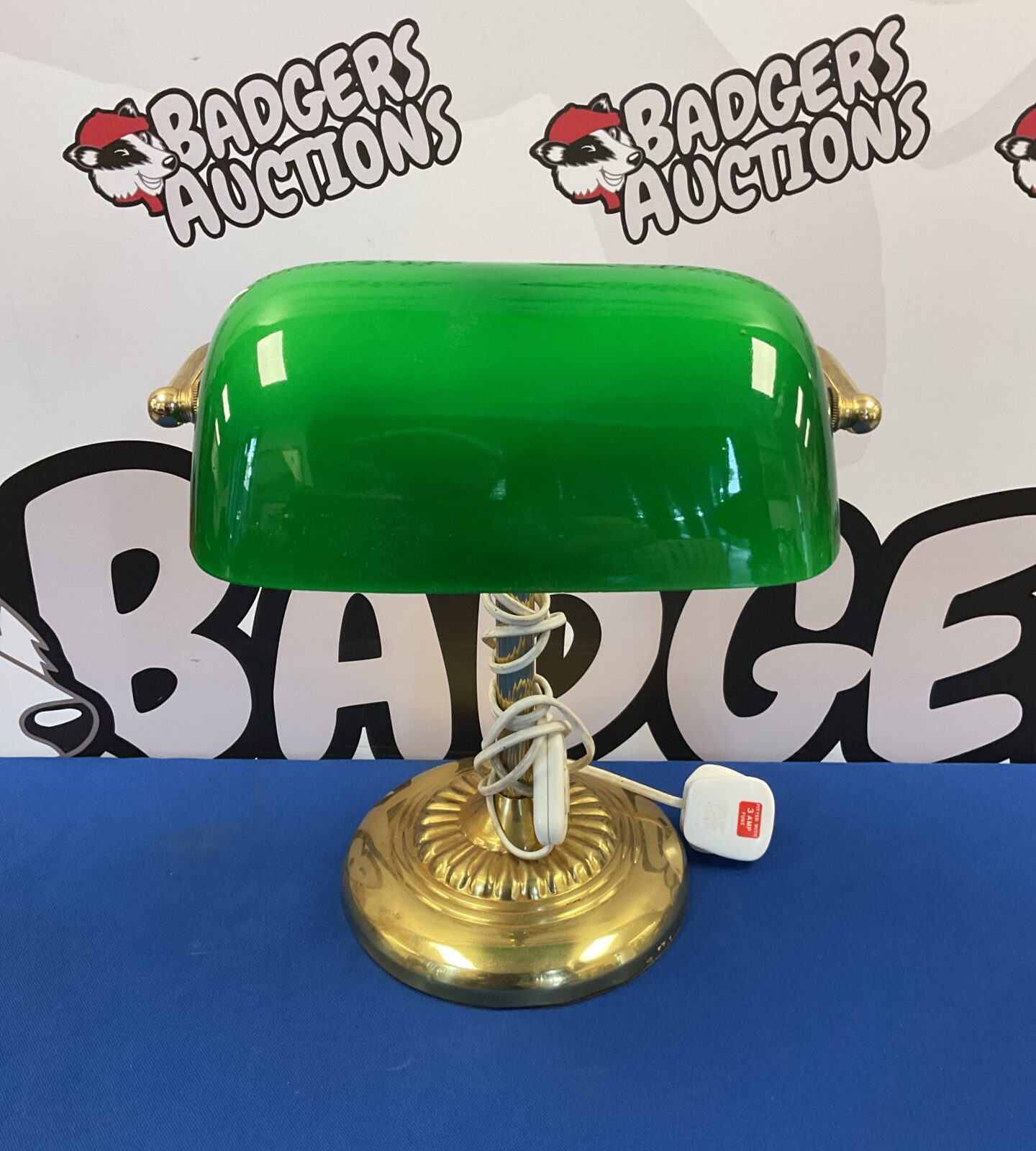 Brass & green glass bankers lamp