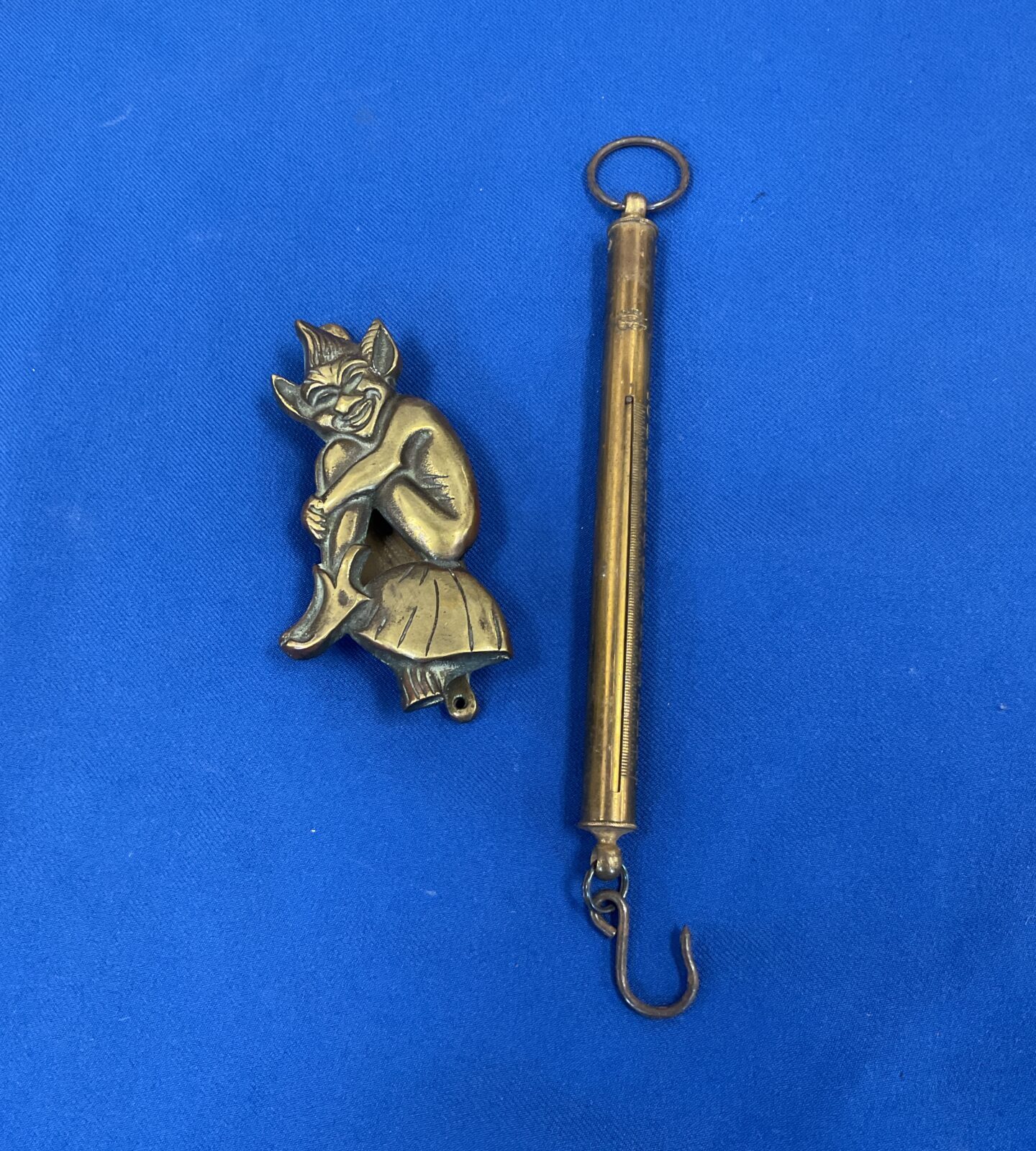 Vintage brass salter scales & pixie door knocker