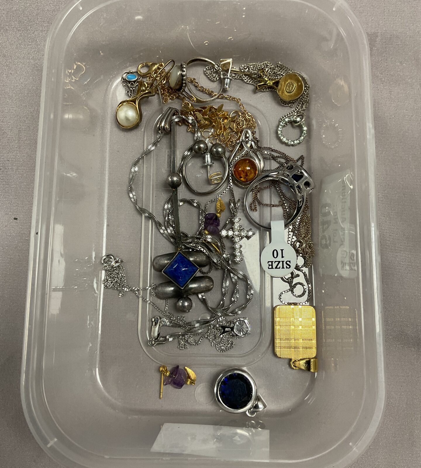 Tray costume jewellery inc some silver
