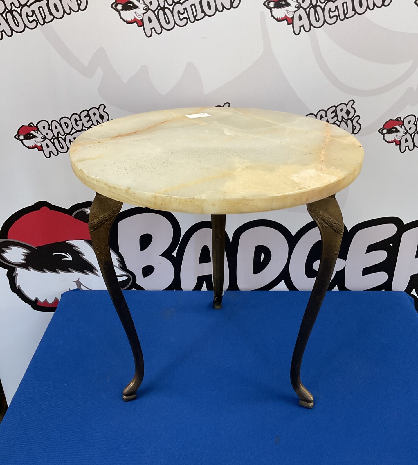 Mid century marble topped table with brass base