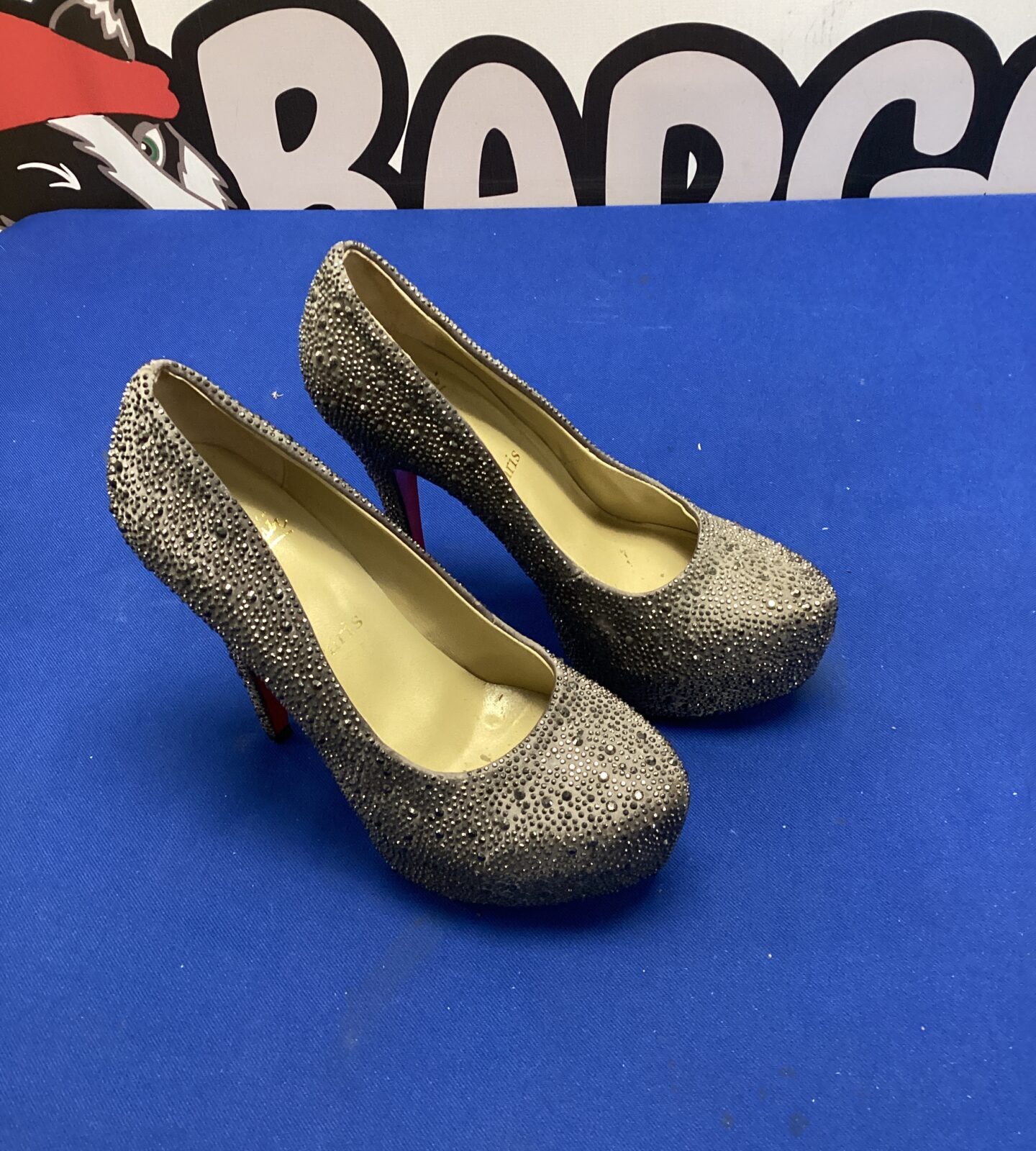 pair of Christian Louboutin daffodil dark crystal platform heeled shoes