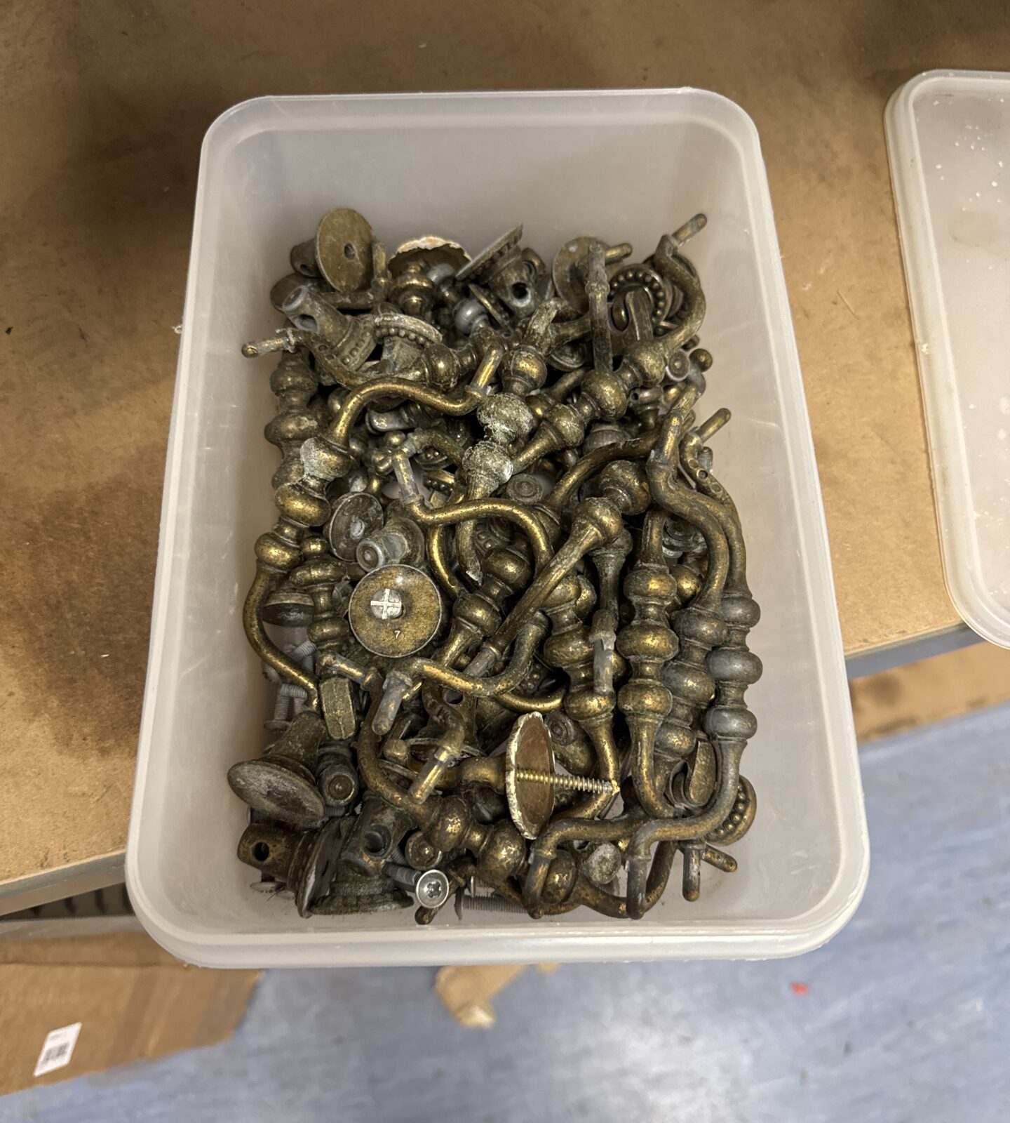 Small box of vintage brass drawer handles