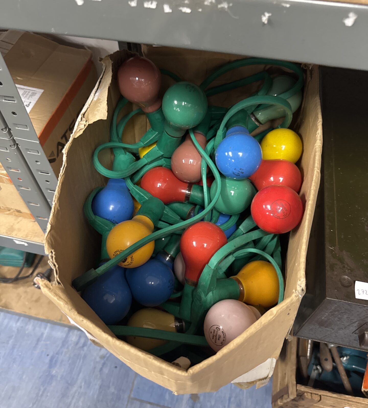 Box of rope lighting with coloured bulbs