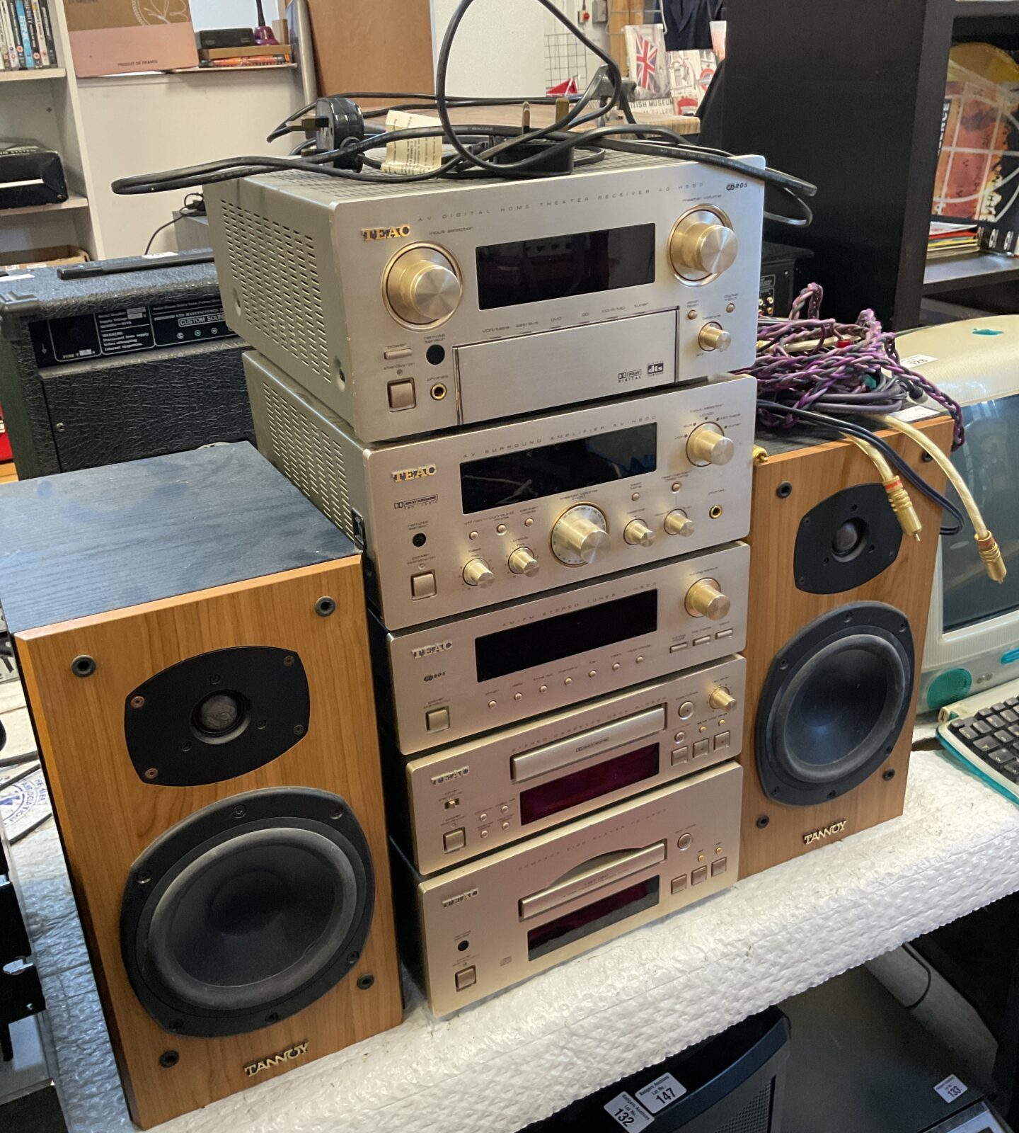 Teac hifi system with av-h500 amplifier, cassette deck, cd player & tannoy mercury m2 speakers