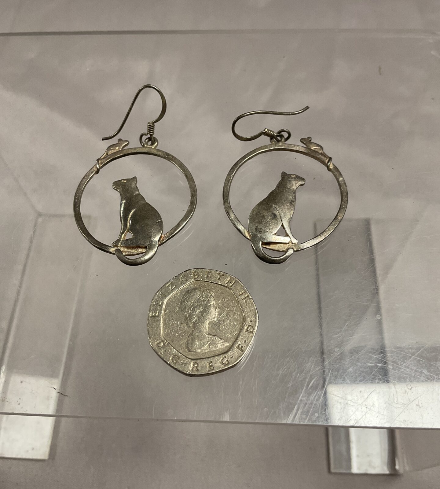 Pair 925 Silver Cat and mouse Earrings