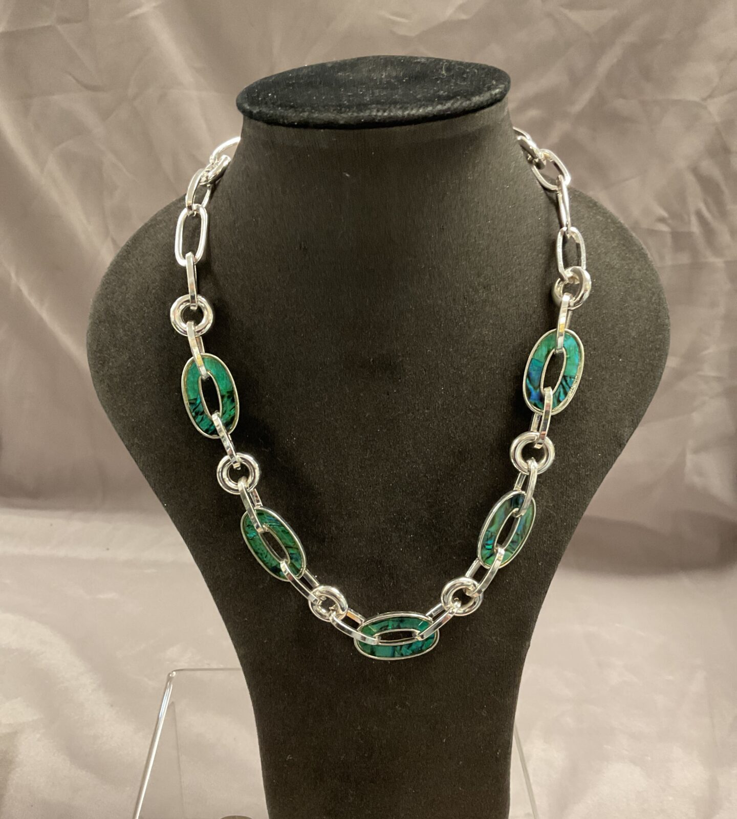 Tiffany style T bar necklace set with abalone