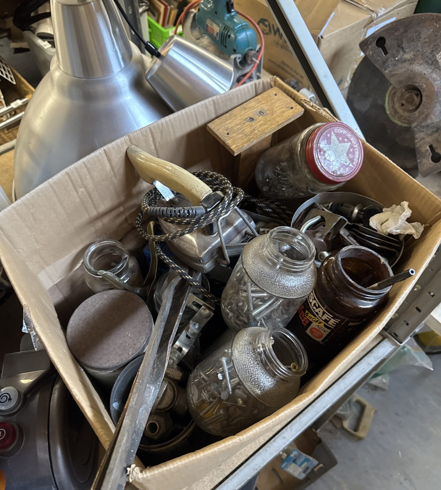 Box of mixed shed clearance items