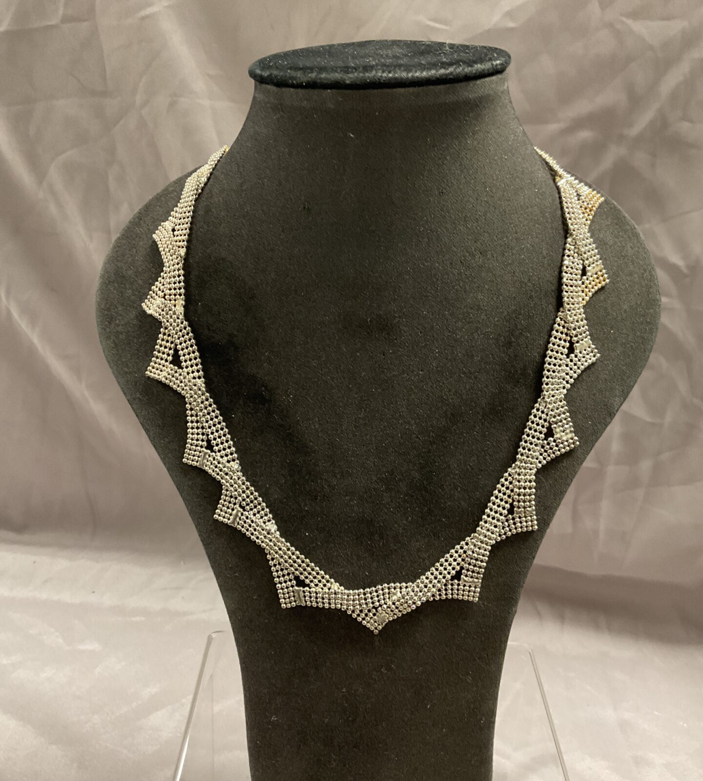 vintage art deco design white metal necklace