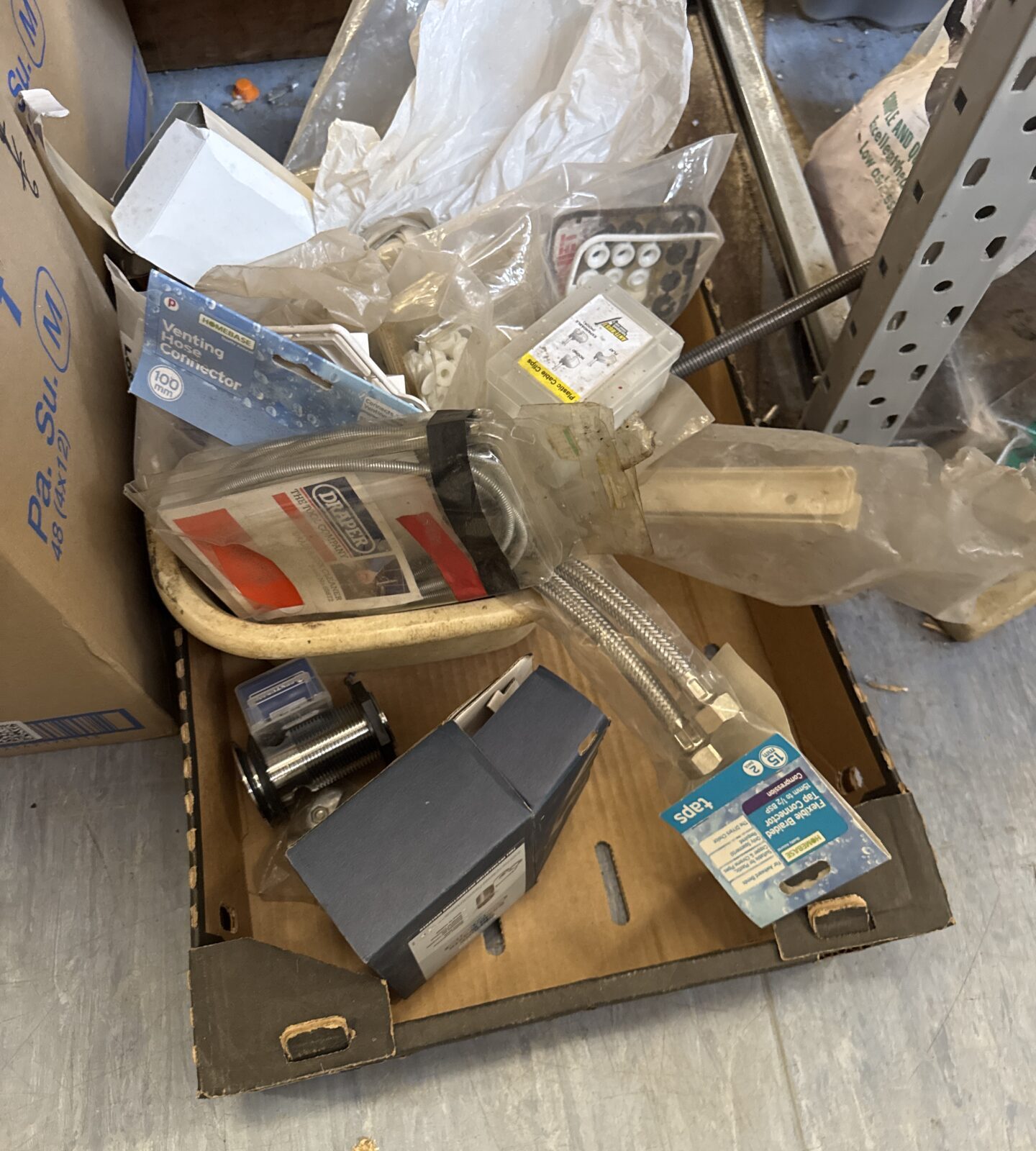 Tray of shed clearance items inc plumbers items