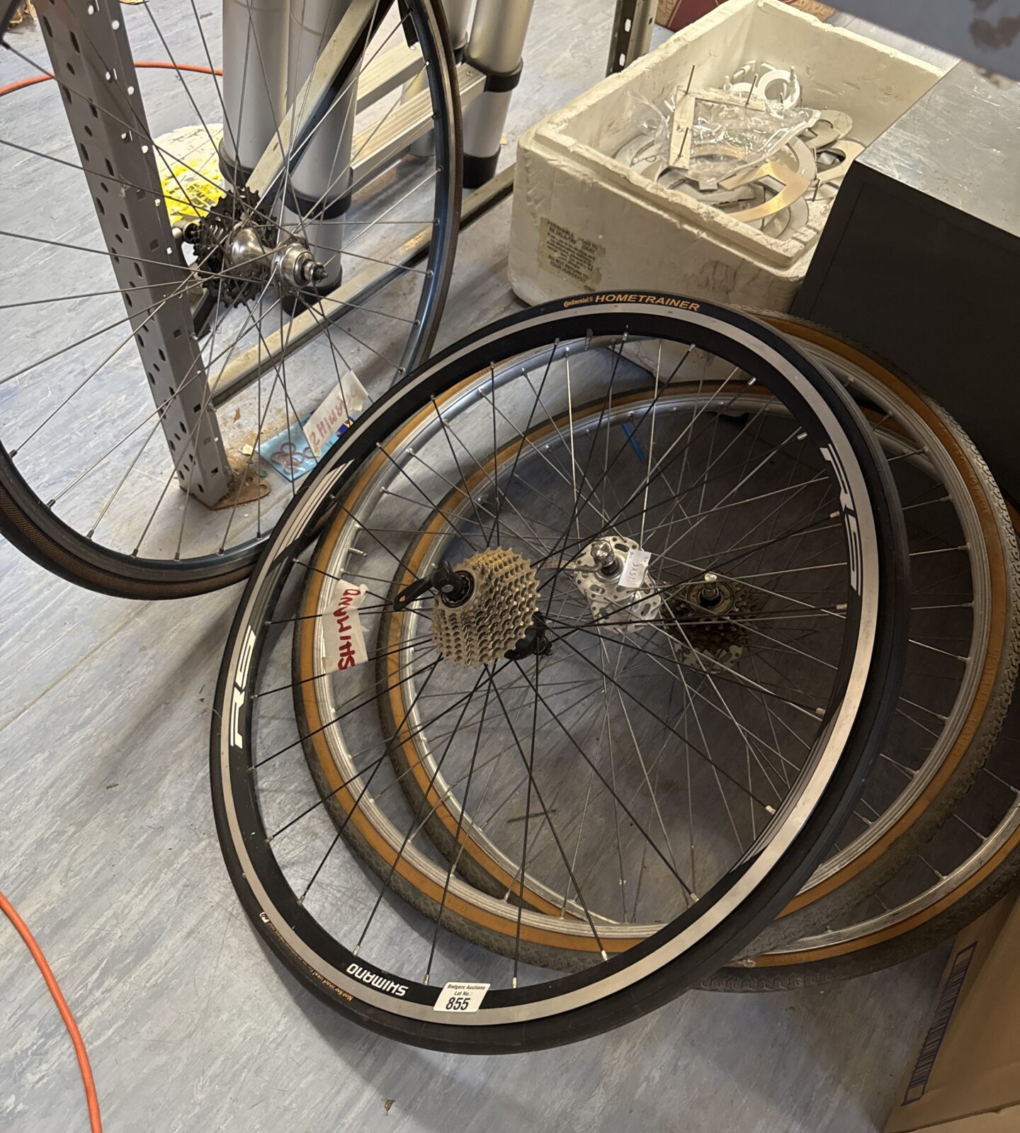 Two pairs of bicycle wheels inc shimano RS