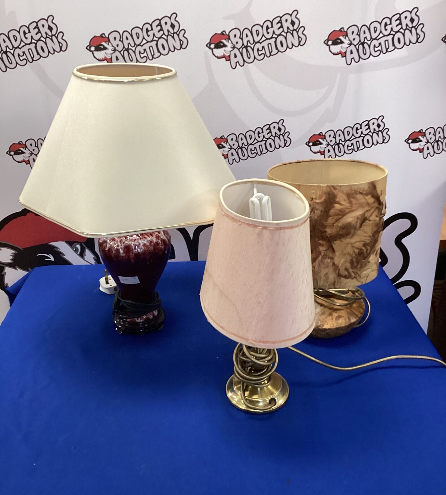 Three table lamps inc wooden base