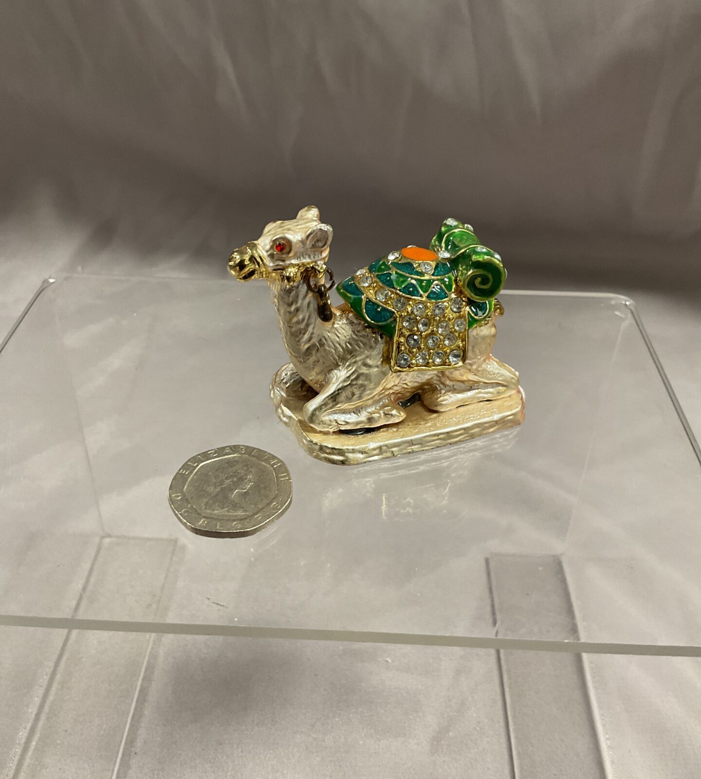 Enamelled jewelled camel trinket pot