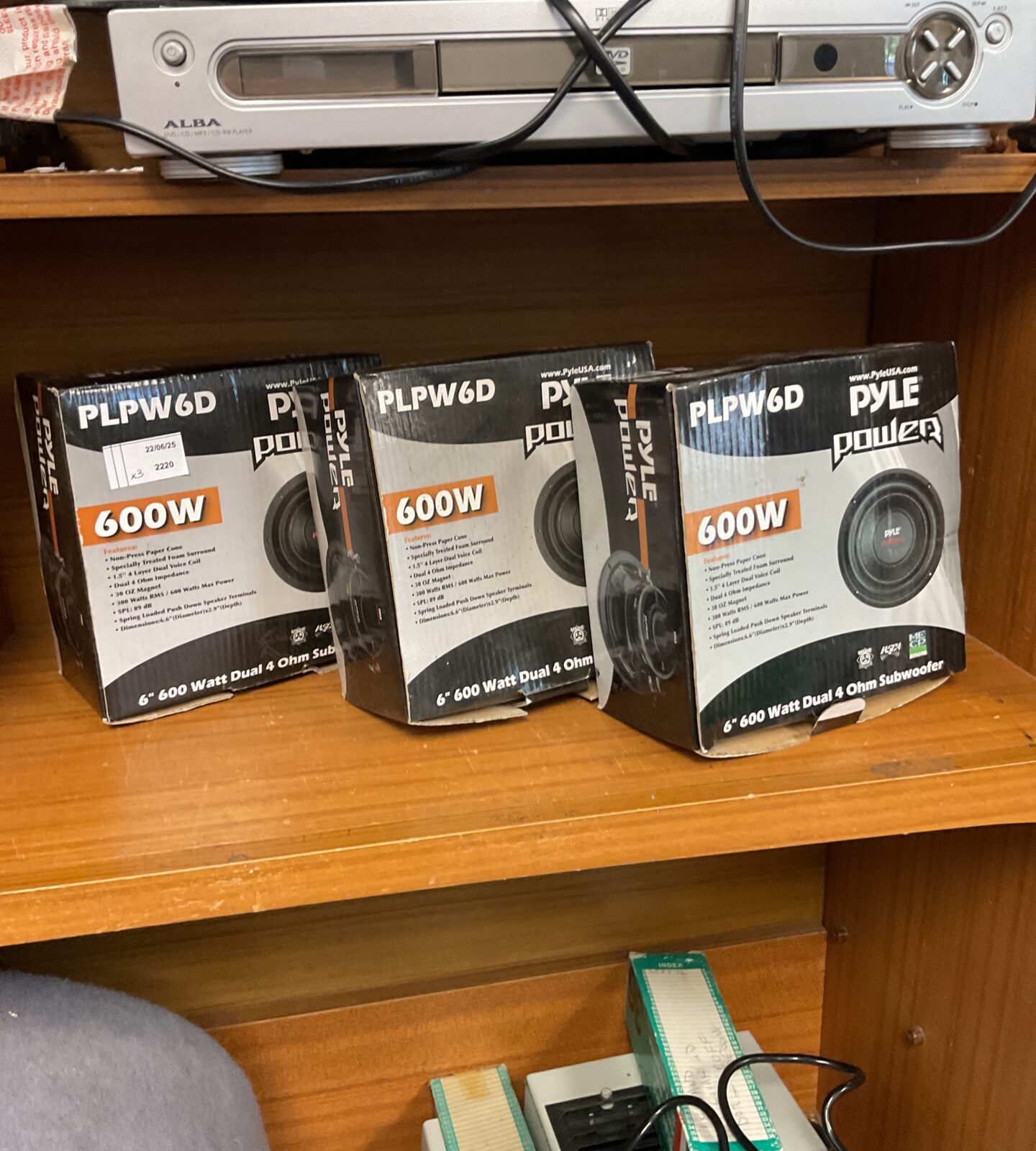 Three pyle audio 6” 600w subwoofer speakers