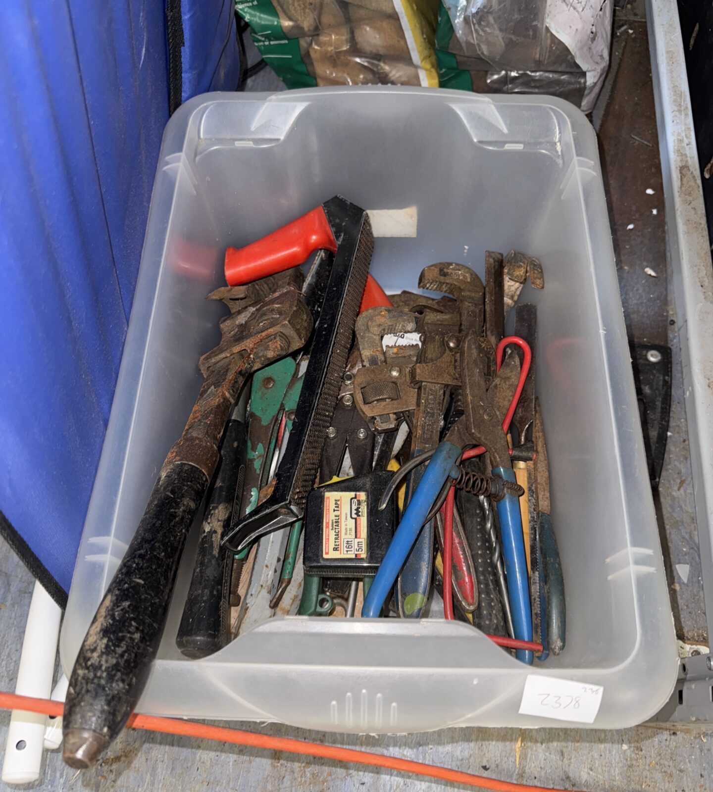 Box of assorted tools inc stilson grips