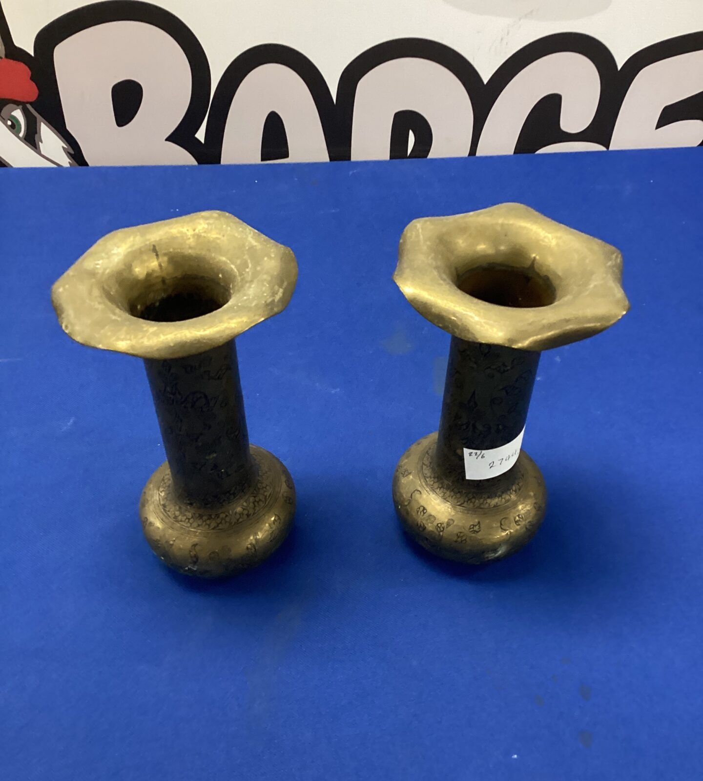 pair of antique Nielle type brass vases