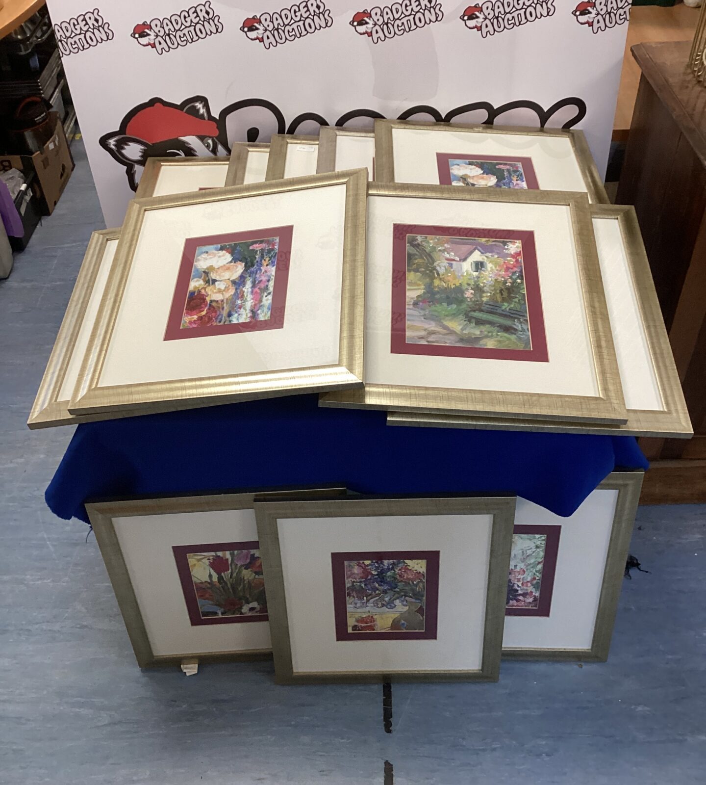 Thirteen framed floral prints