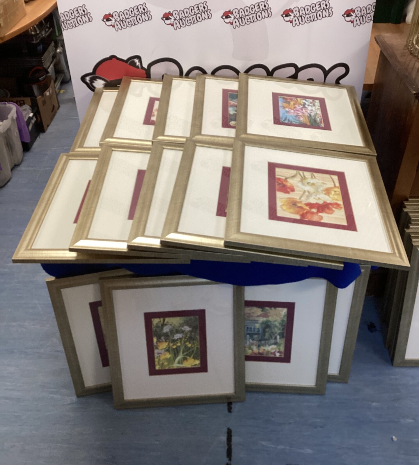Fourteen framed floral prints