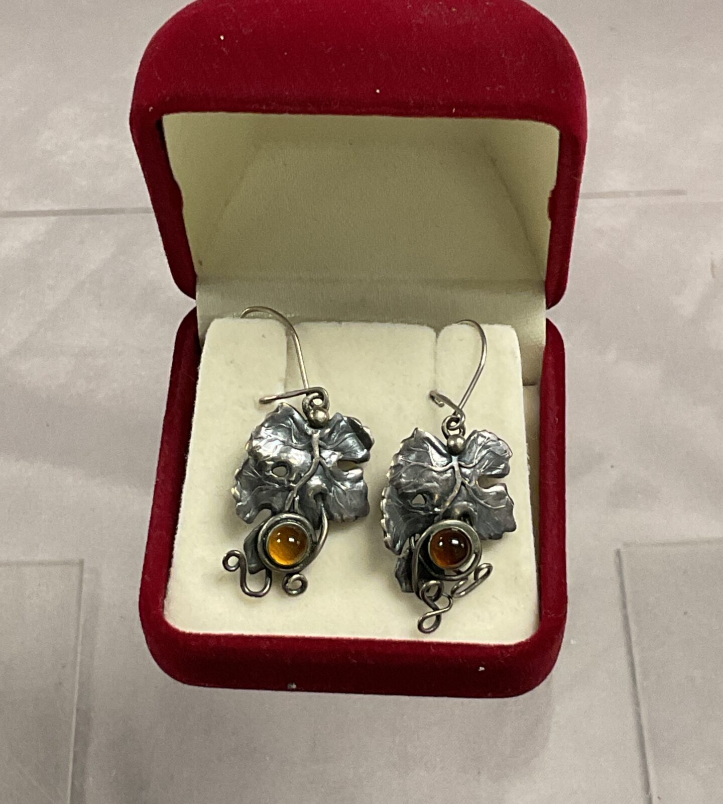 art nouveau style silver amber earrings