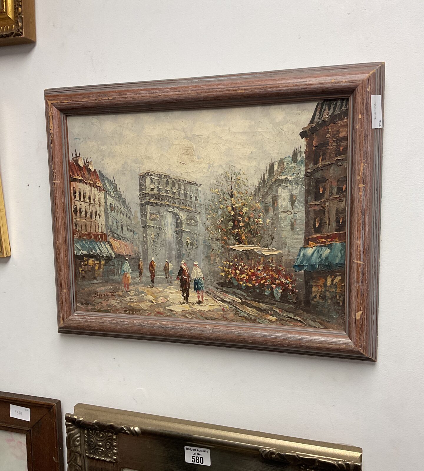 French street scene of arch de triomphe signed burnett