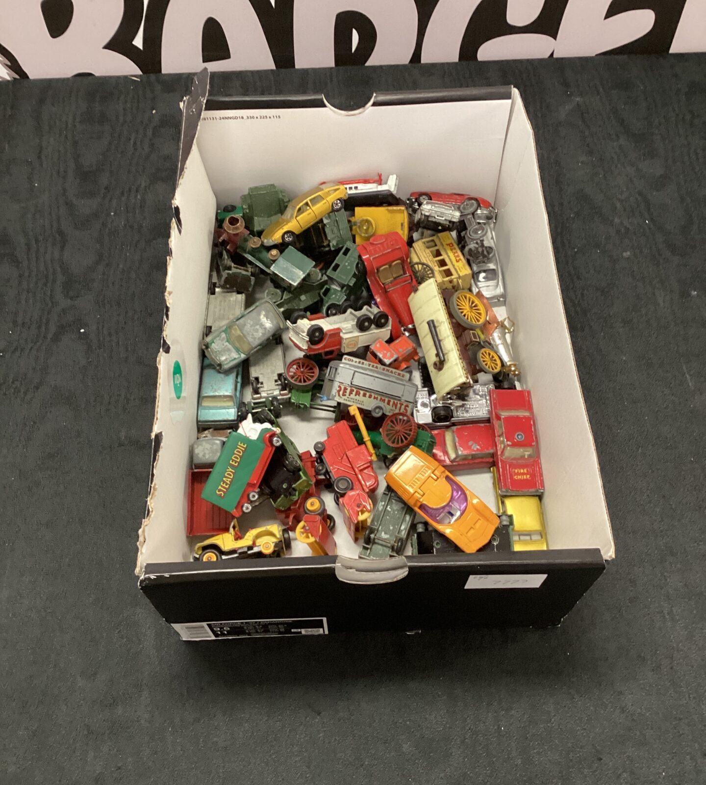 Box of mostly vintage matchbox die cast cars