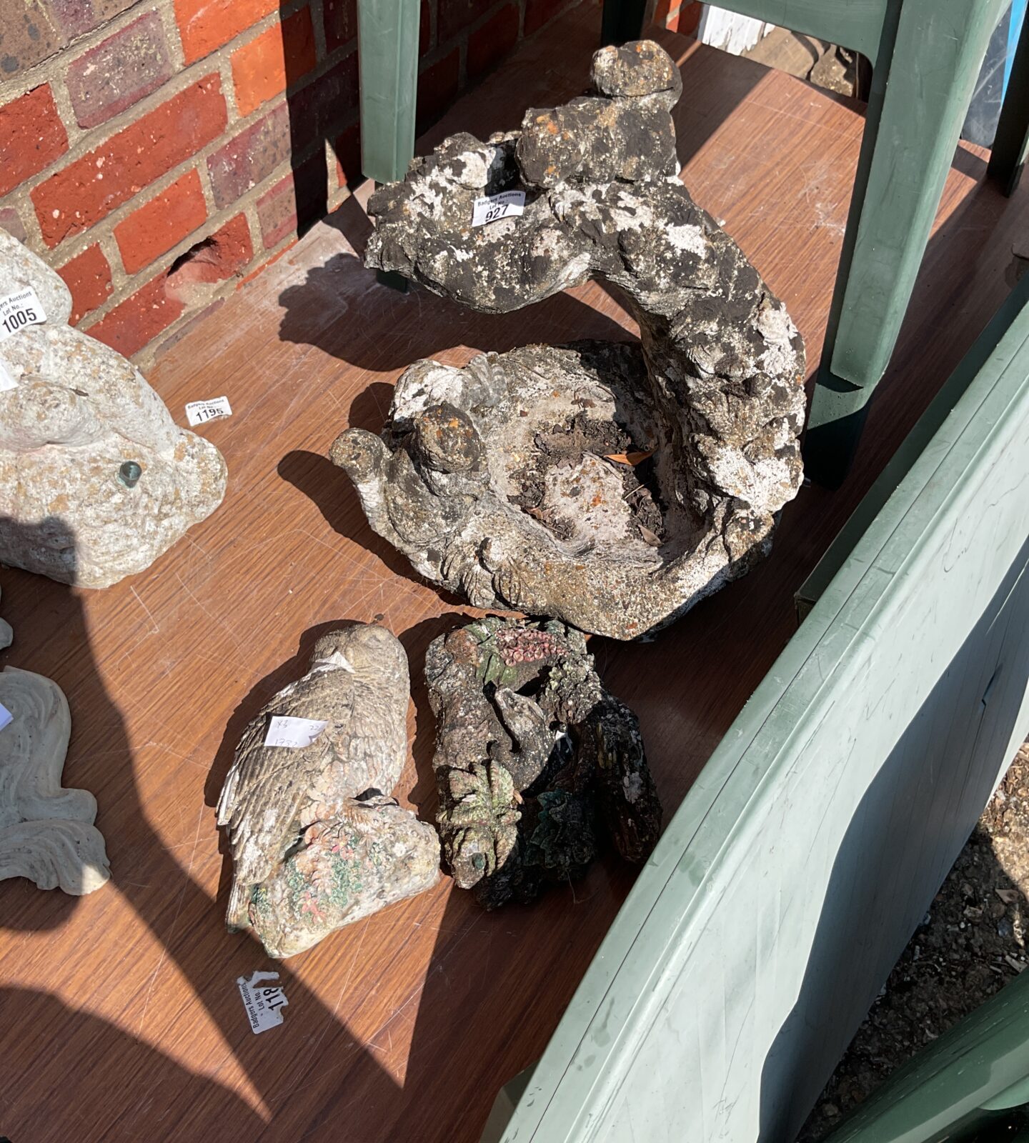 Three stone garden ornaments inc owl