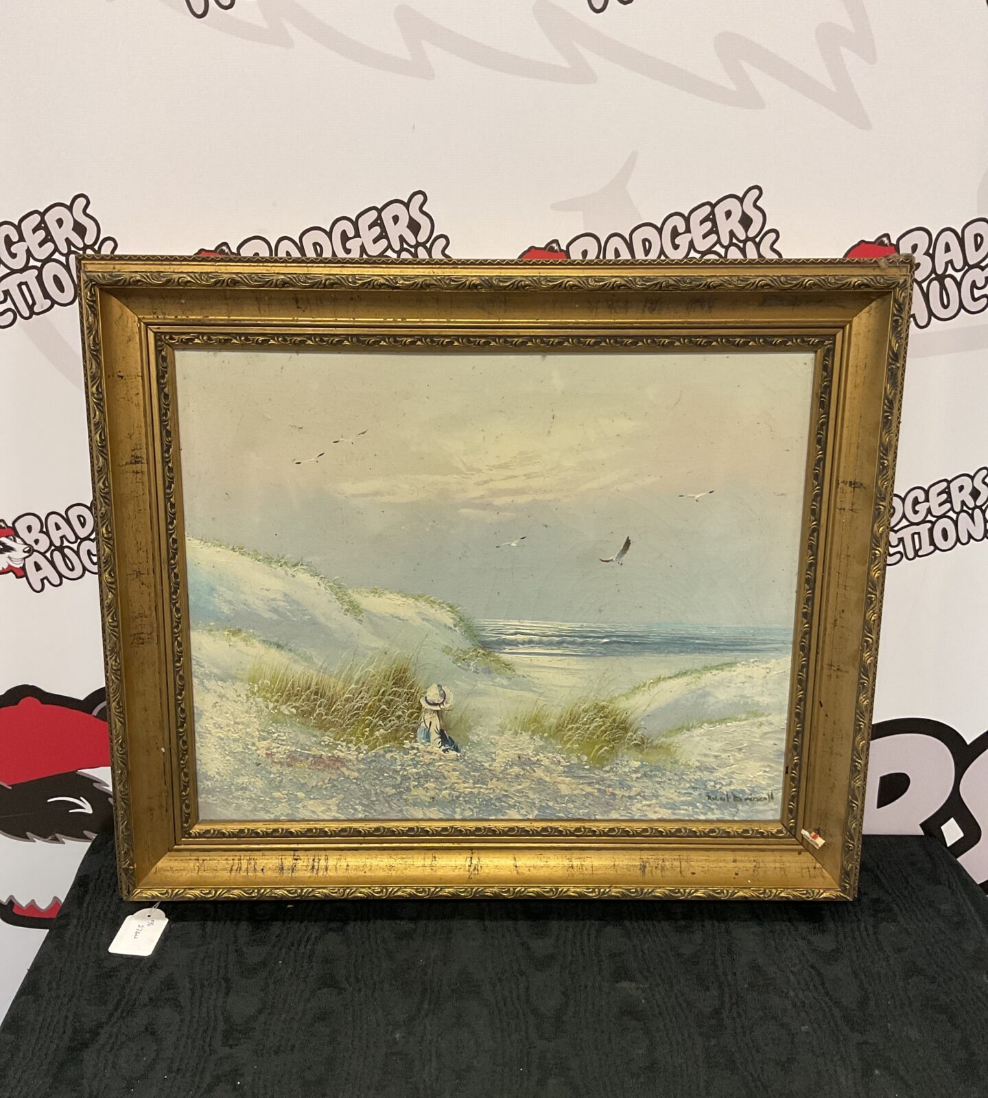 Robert driscoll signed oil painting of a young girl amongst sand dunes