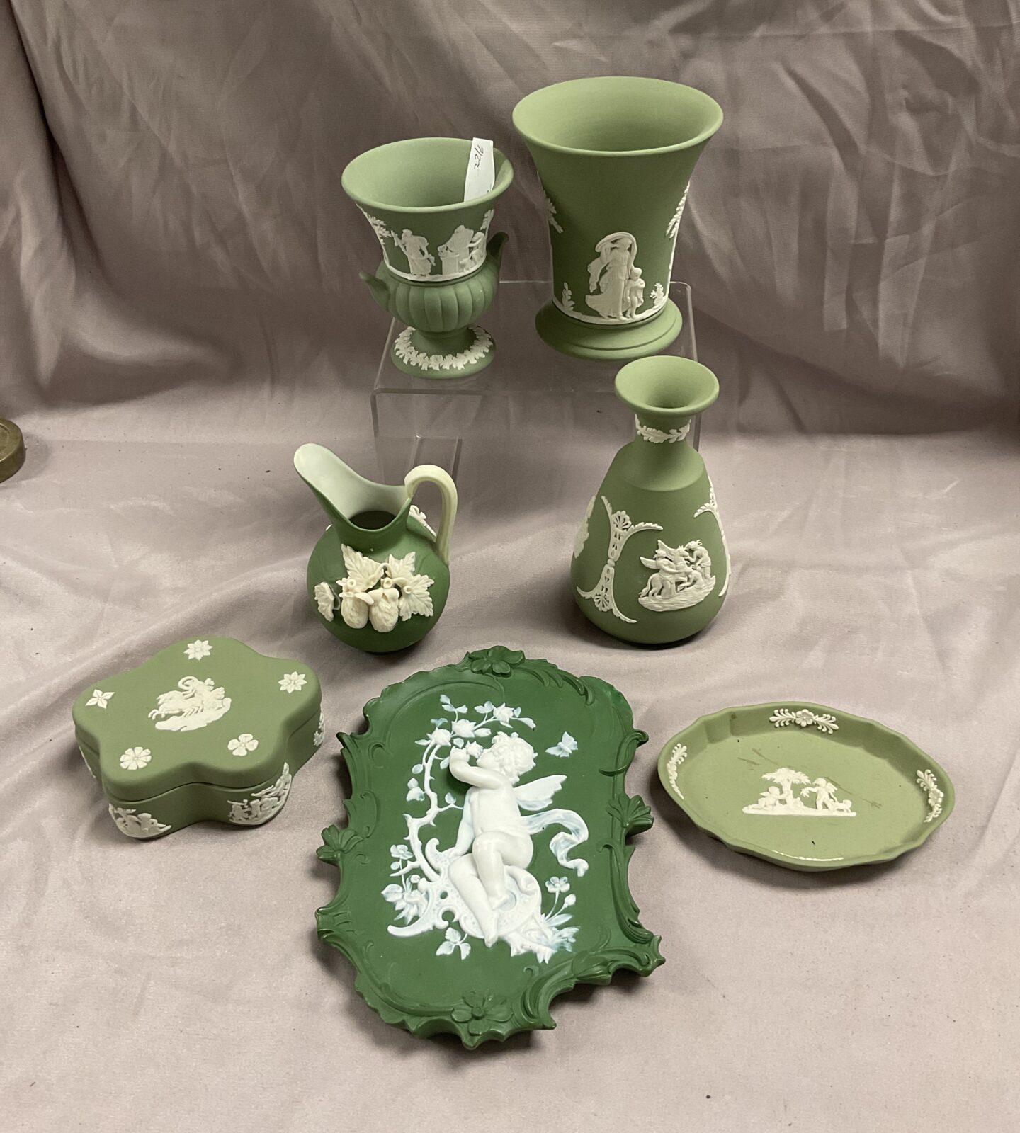 Collection of Wedgewood Green Jasperware and German piece