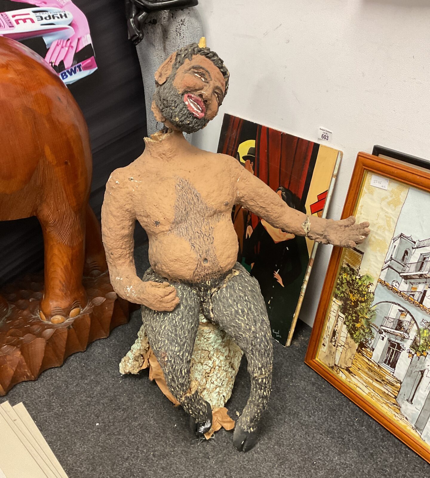 Folk art papier mache wine god faun (needs tlc)