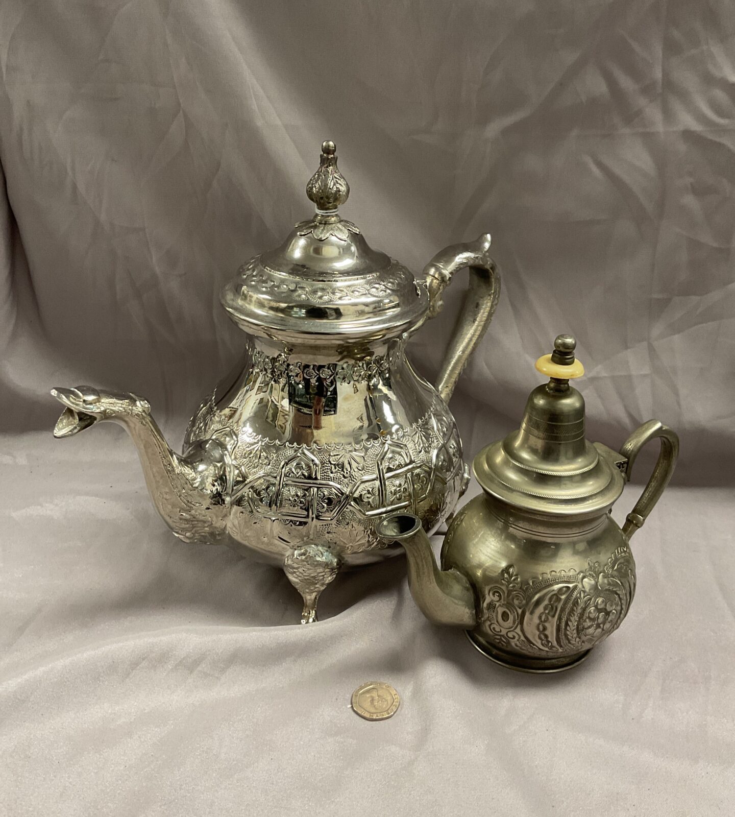 middle east silver plate teapot and pewter teapot