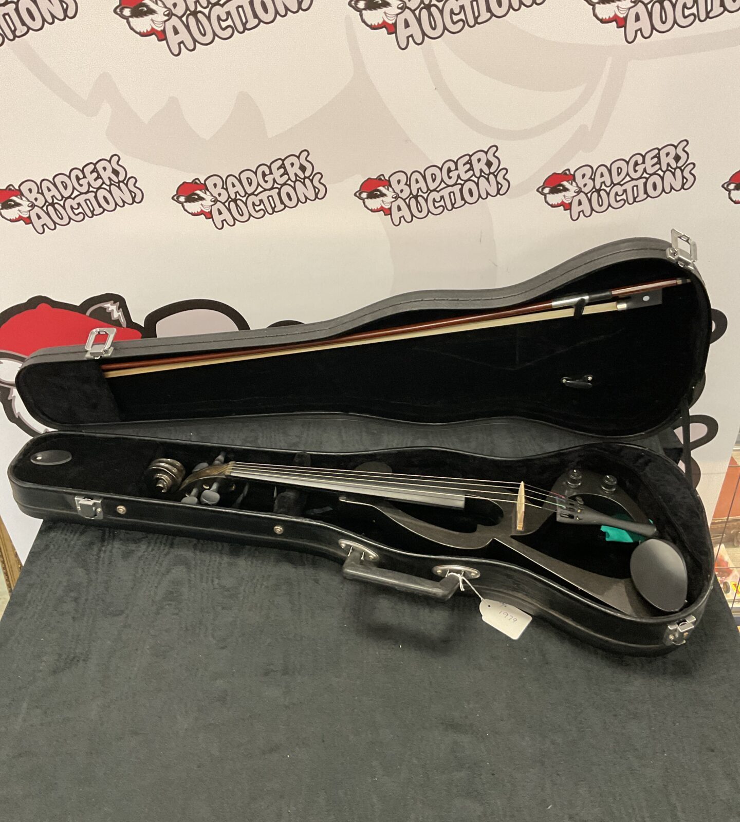 Black electric violin in case