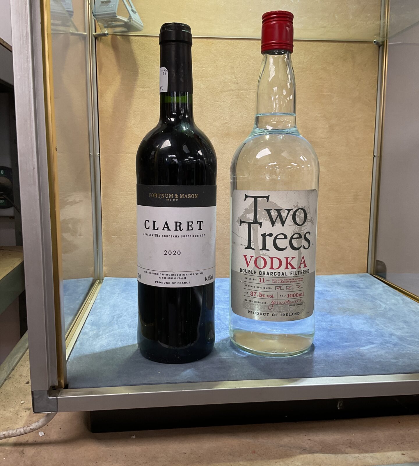 750ml of 2020 Fortnum and mason claret and 1 L Vodka