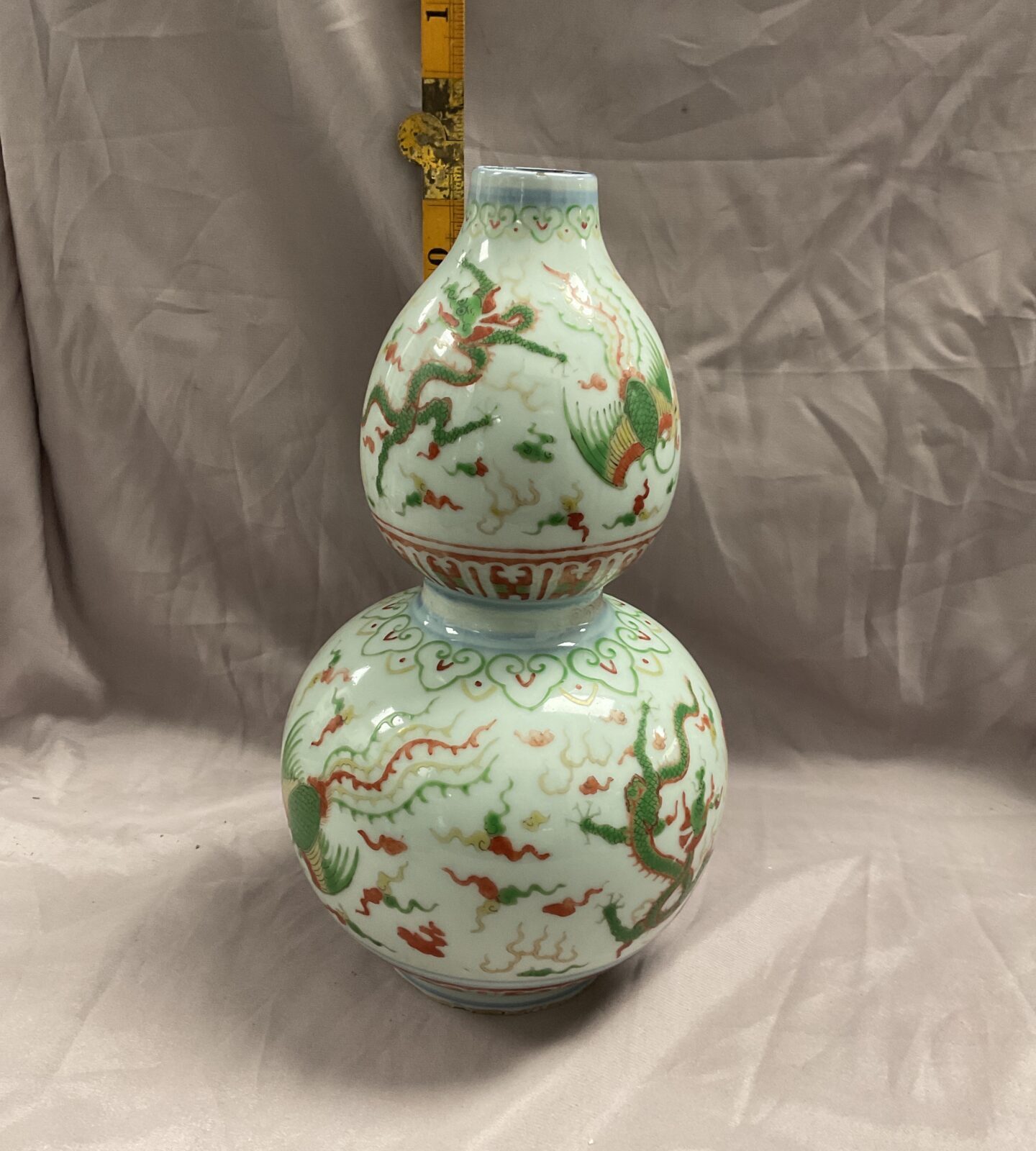 Vintage Chinese Famille verte Double gourd  dragon vase