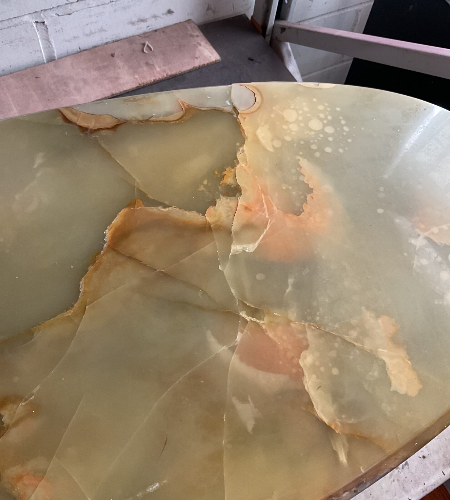 Vintage alabaster brass fished legged coffee table (break on top) - Image 2