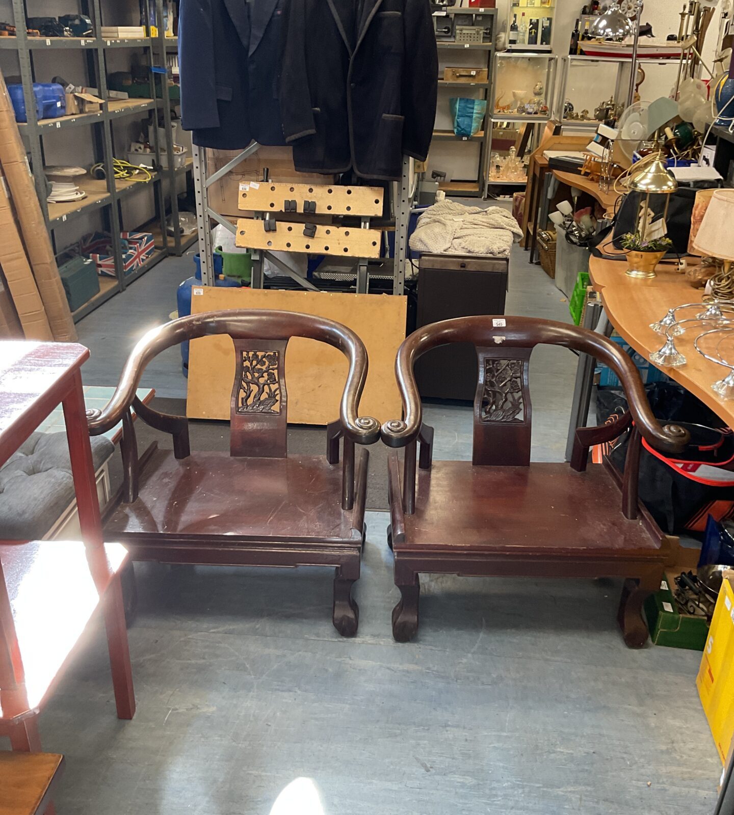 Pair of vintage hand carved Chinese chairs