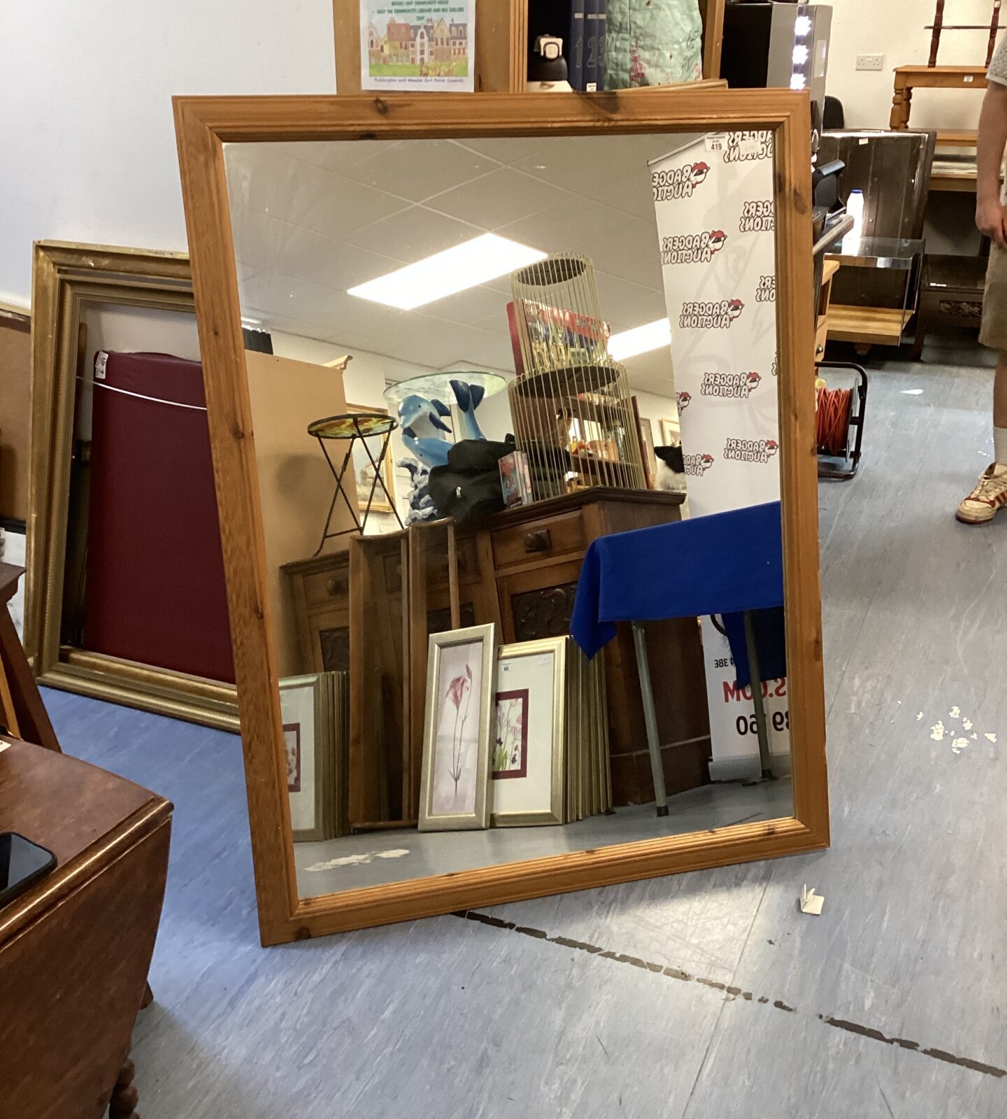 Very large pine framed mirror 53” length