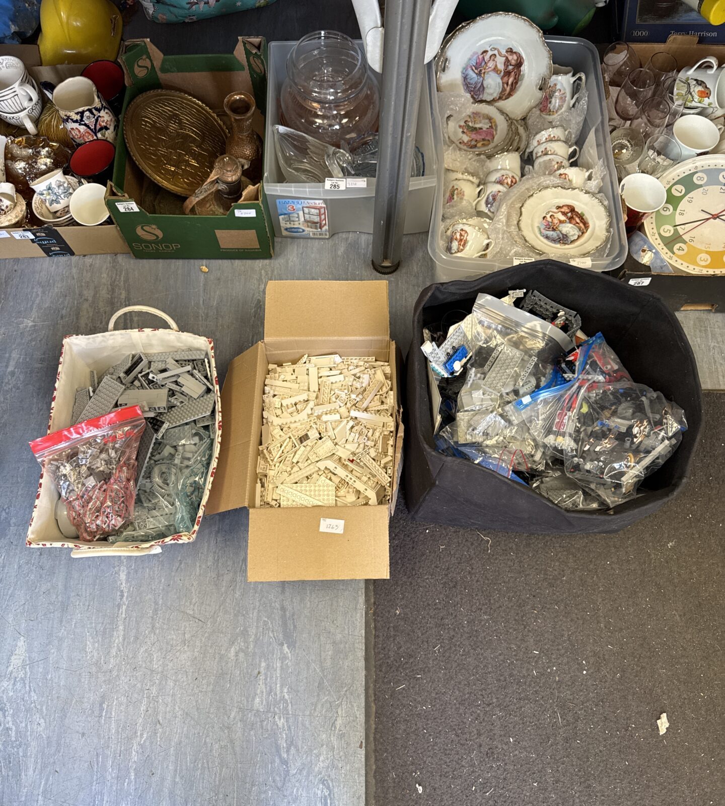 Three boxes of assorted Lego blocks